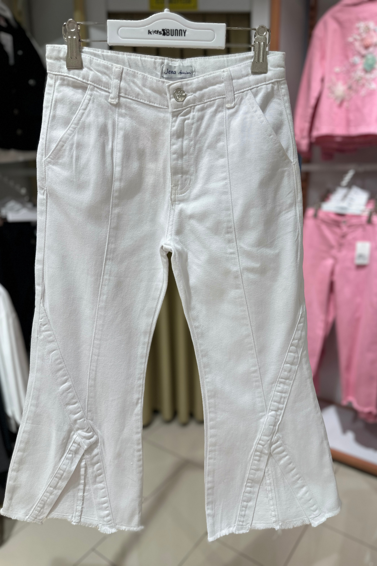 V PaçalıKız Pantolon - Beyaz