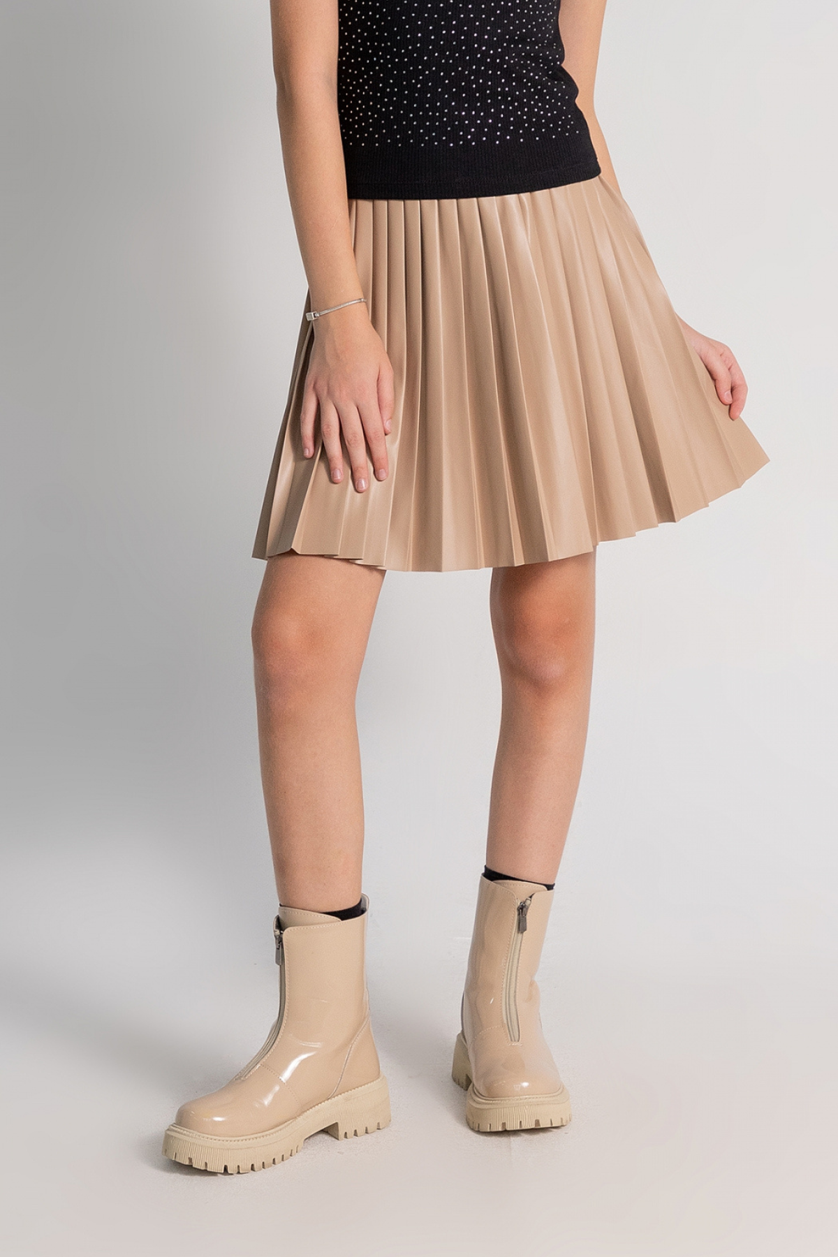 Woorage Pileli Deri Etek - Kahverengi