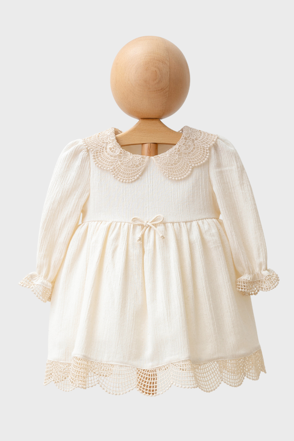 Yakası Dantelli Bebe Elbise - Krem