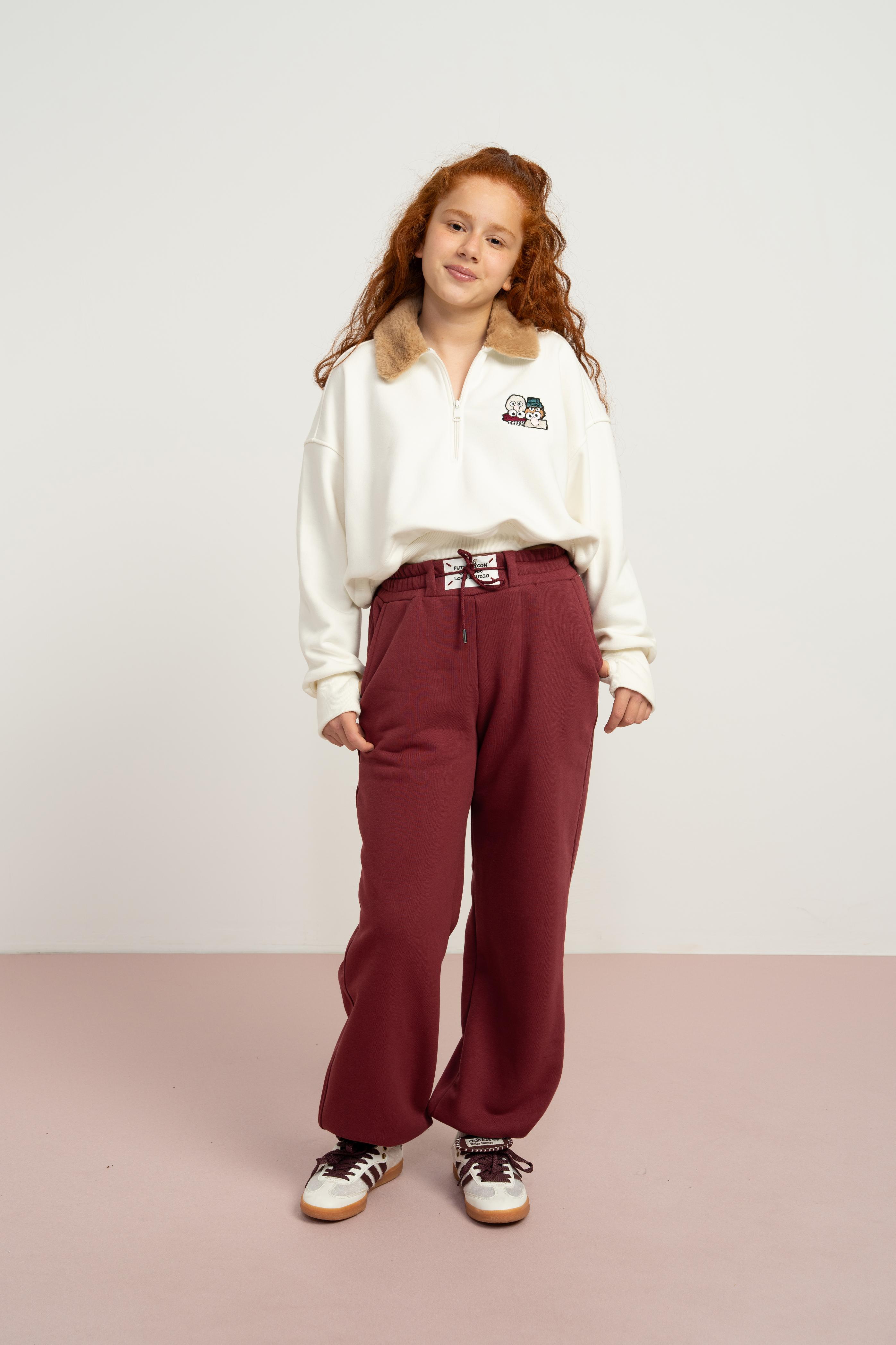 Yakası Tüylü Kız Sweat - Ekru