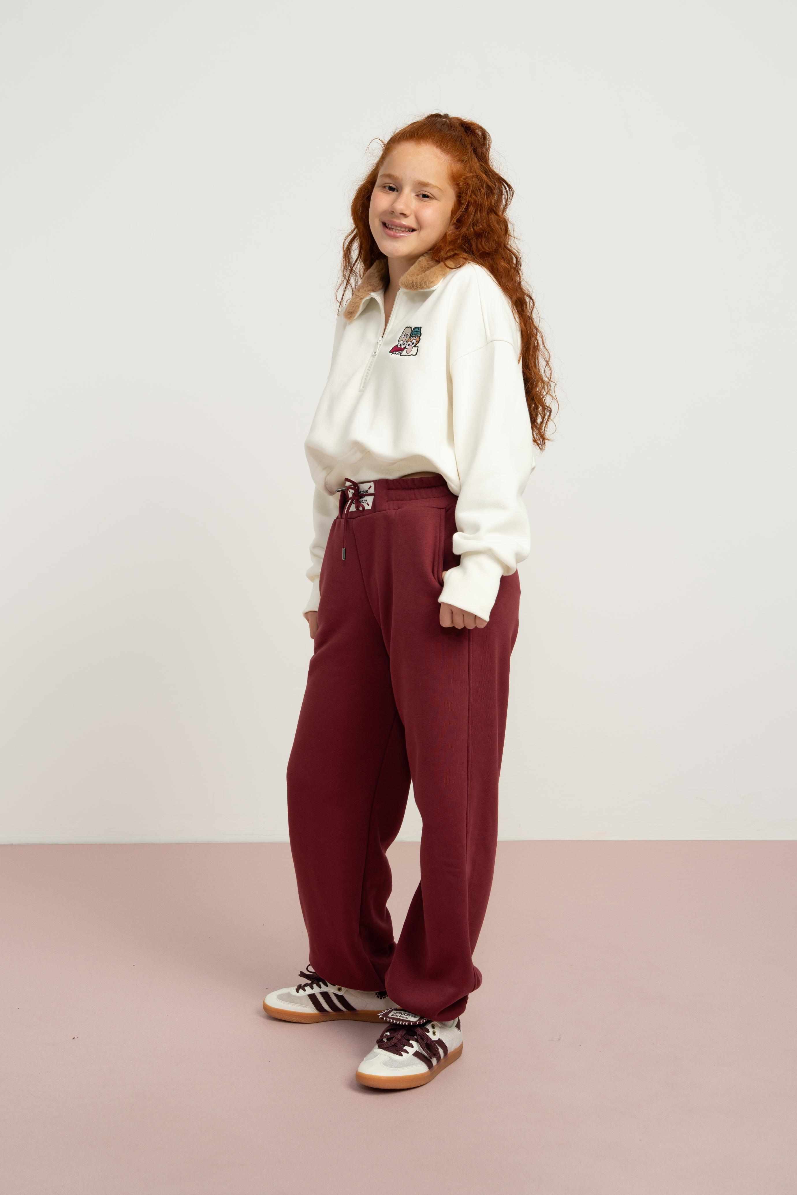 Yakası Tüylü Kız Sweat - Ekru