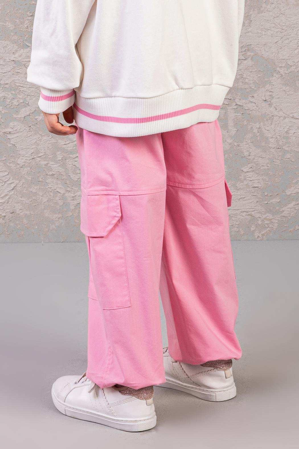 Yan Cepli Paraşüt Pantolon - Pembe