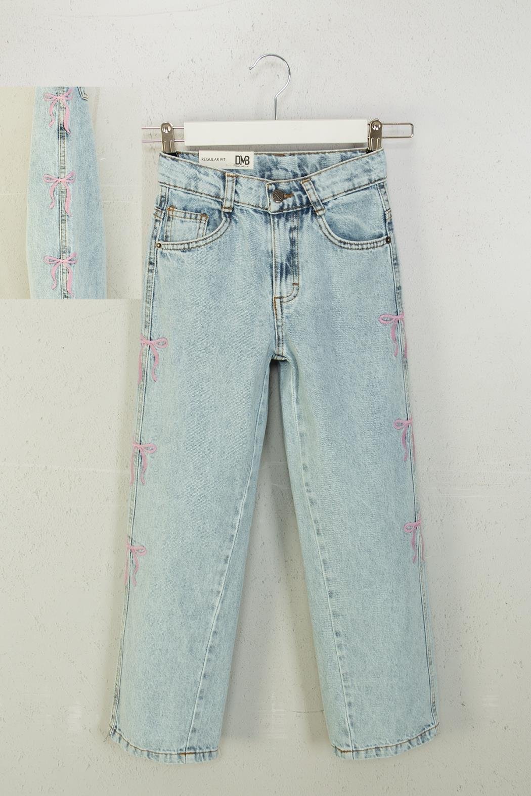 Yanları Fiyonklu Kot Pantolon - Mavi