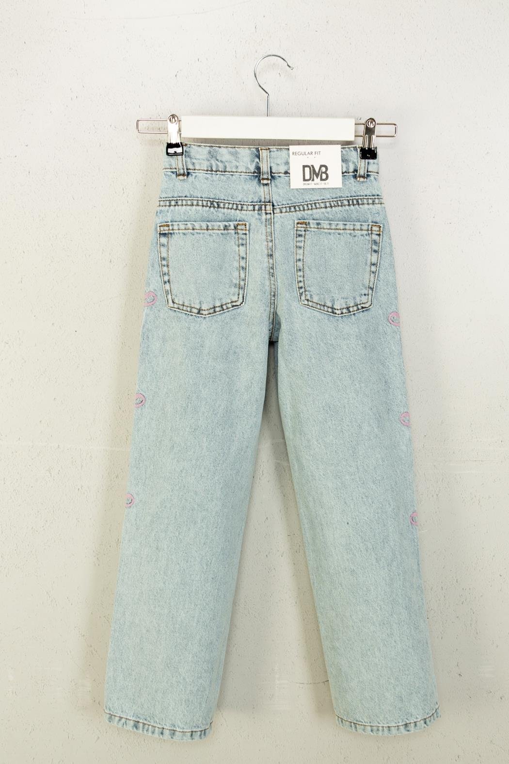 Yanları Fiyonklu Kot Pantolon - Mavi