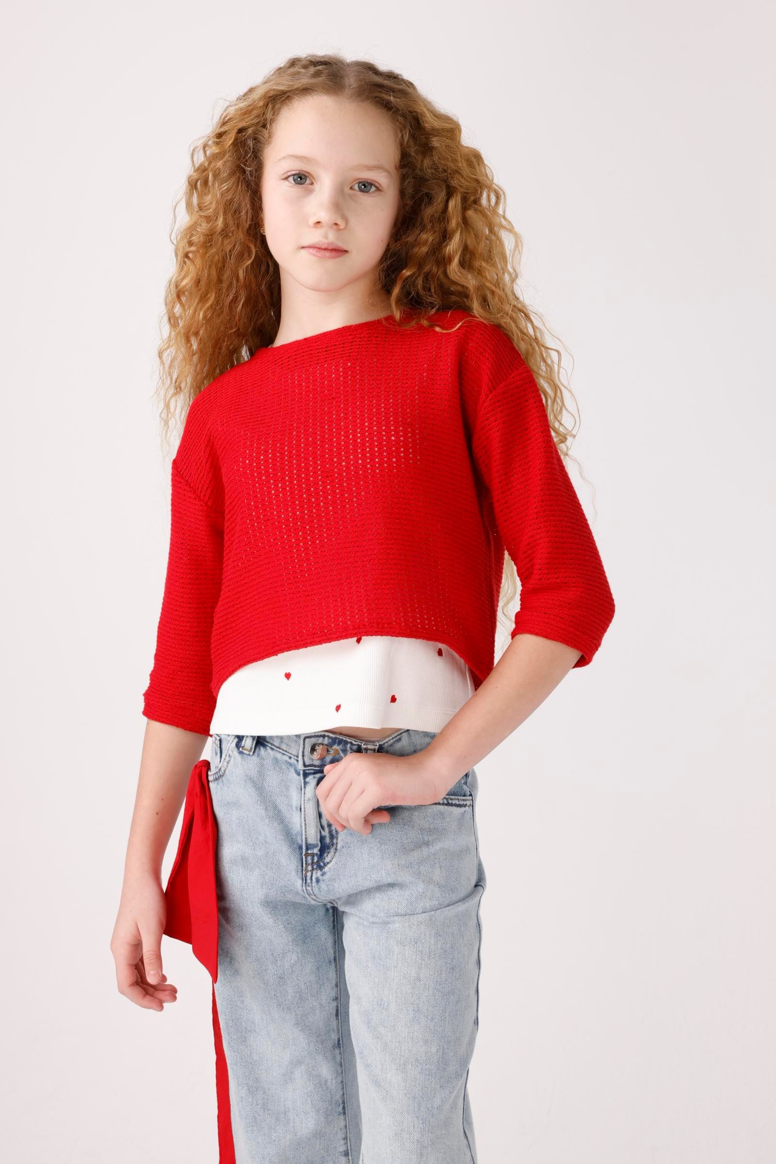 Yazlık Triko Kız Bluz - Kırmızı