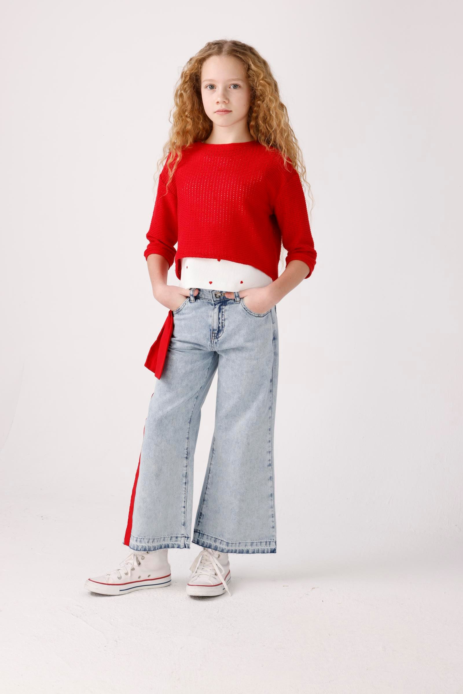 Yazlık Triko Kız Bluz - Kırmızı