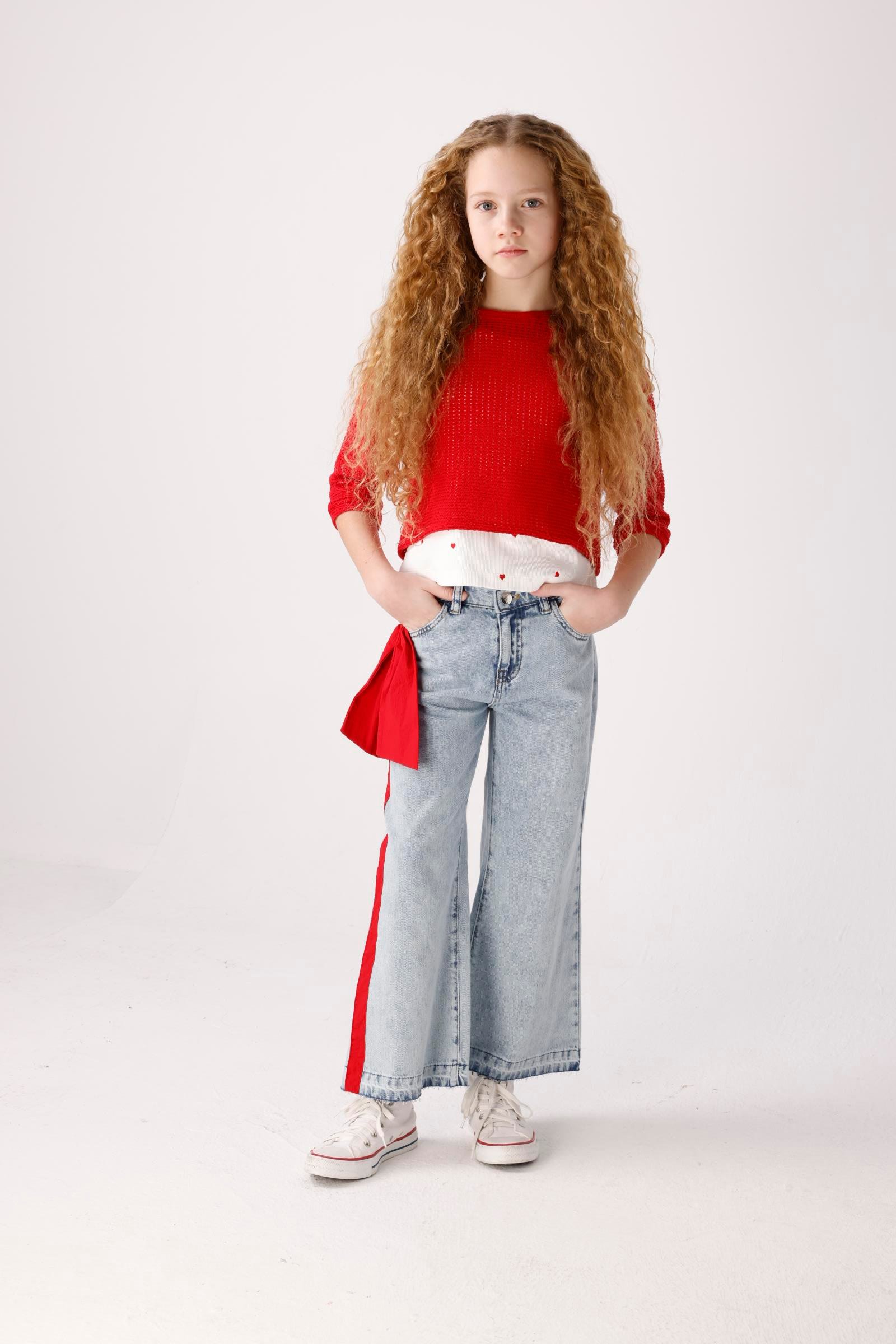 Yazlık Triko Kız Bluz - Kırmızı