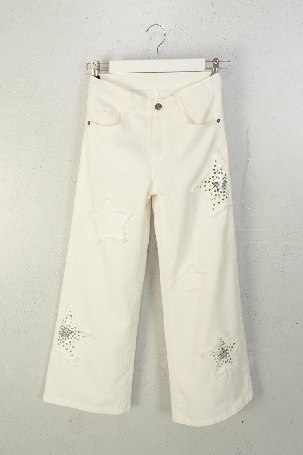 Yıldızlı Kız Denim Pantolon - Ekru