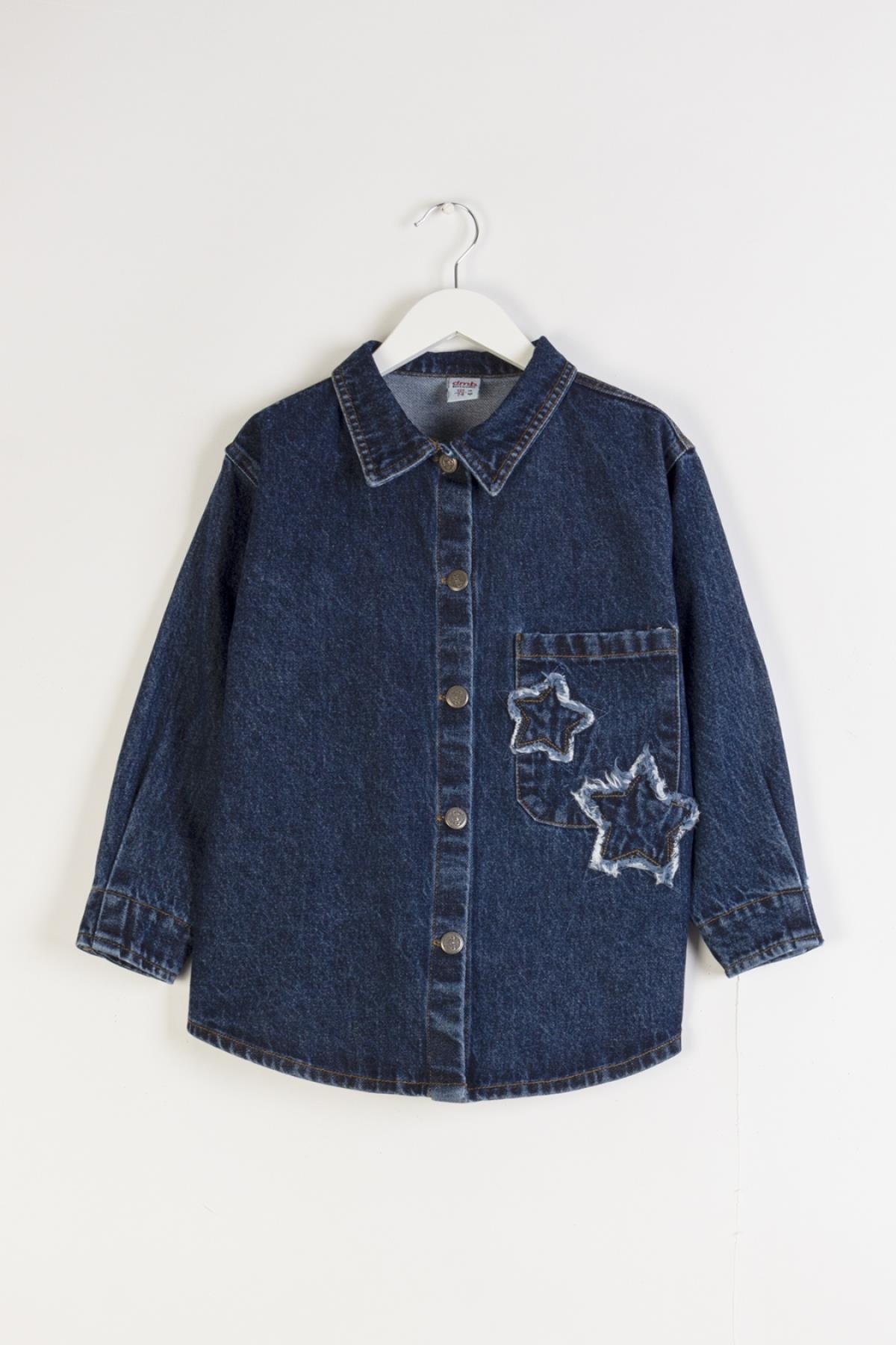 Yıldızlı Kız Kot Ceket - Mavi