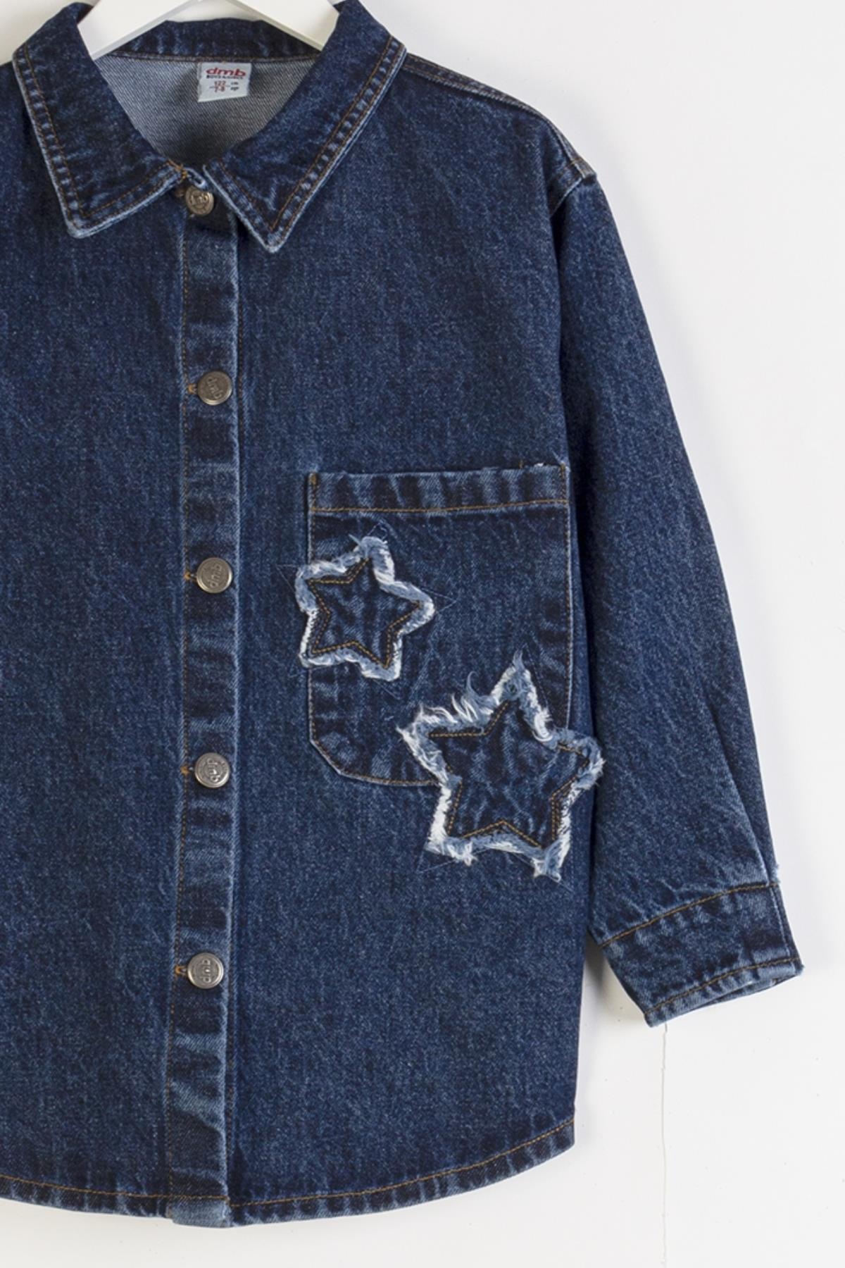 Yıldızlı Kız Kot Ceket - Mavi