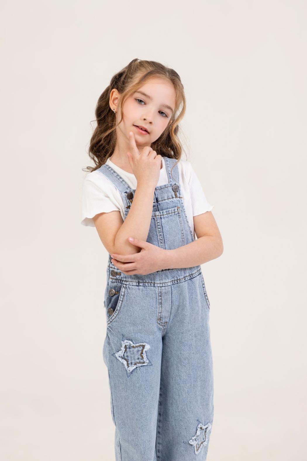 Yıldızlı Kot Salopet - Mavi