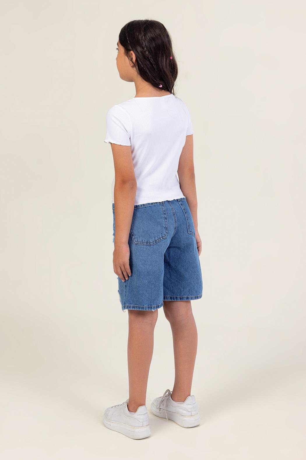 Yırtık Kot Şort - Mavi