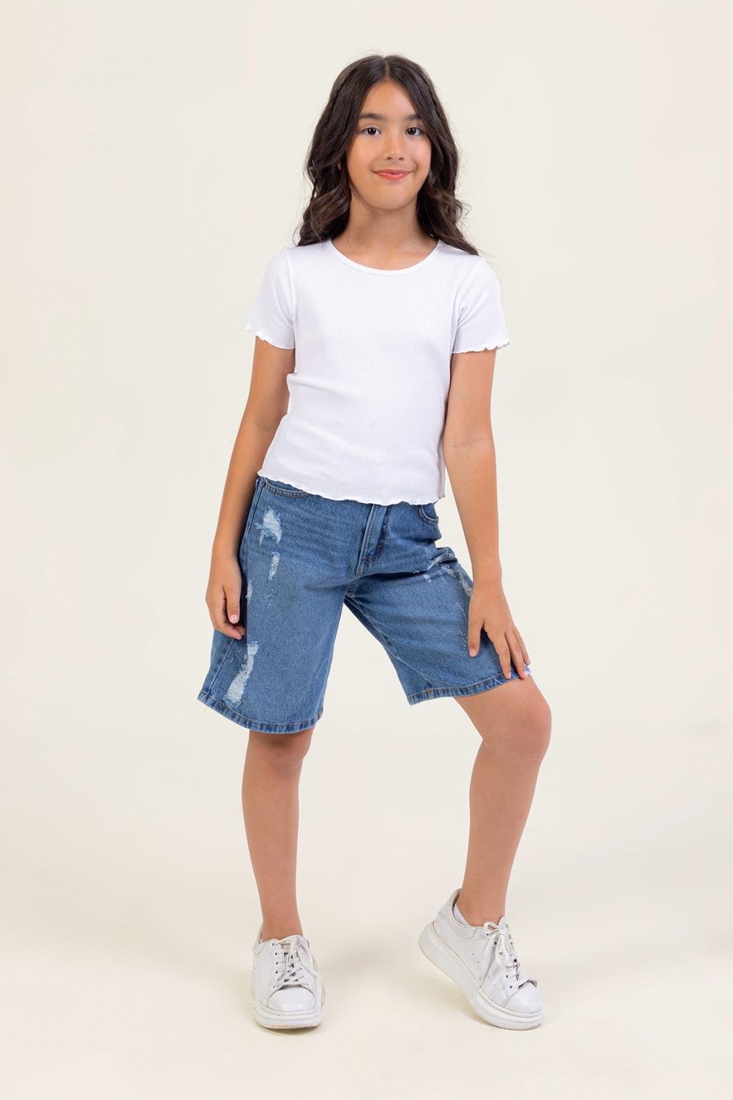 Yırtık Kot Şort - Mavi