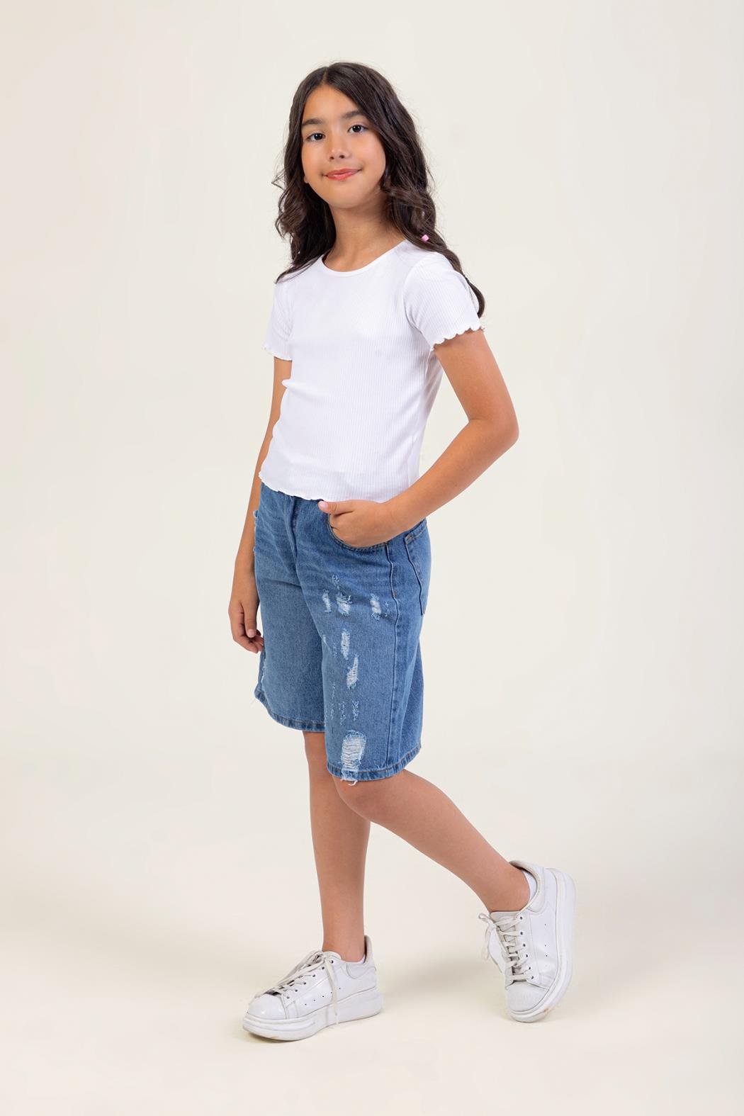 Yırtık Kot Şort - Mavi