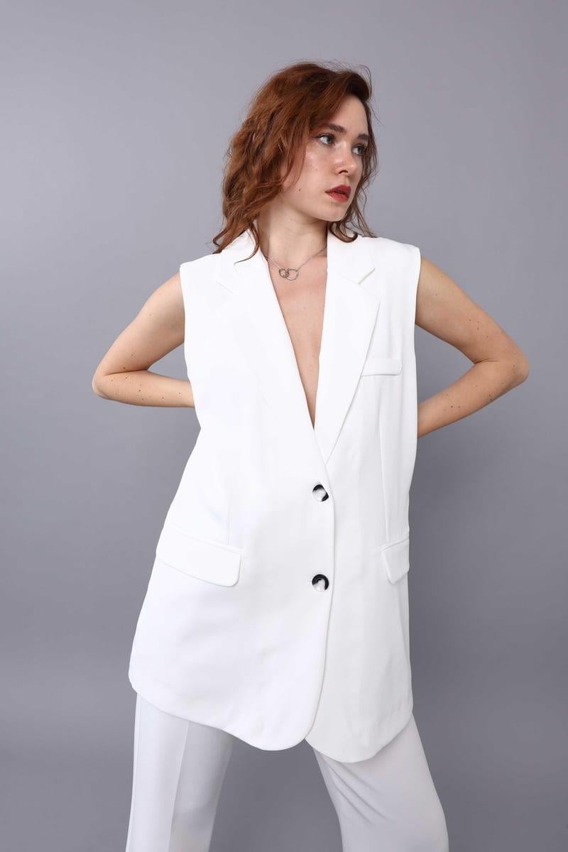 Blazer Yelek Beyaz