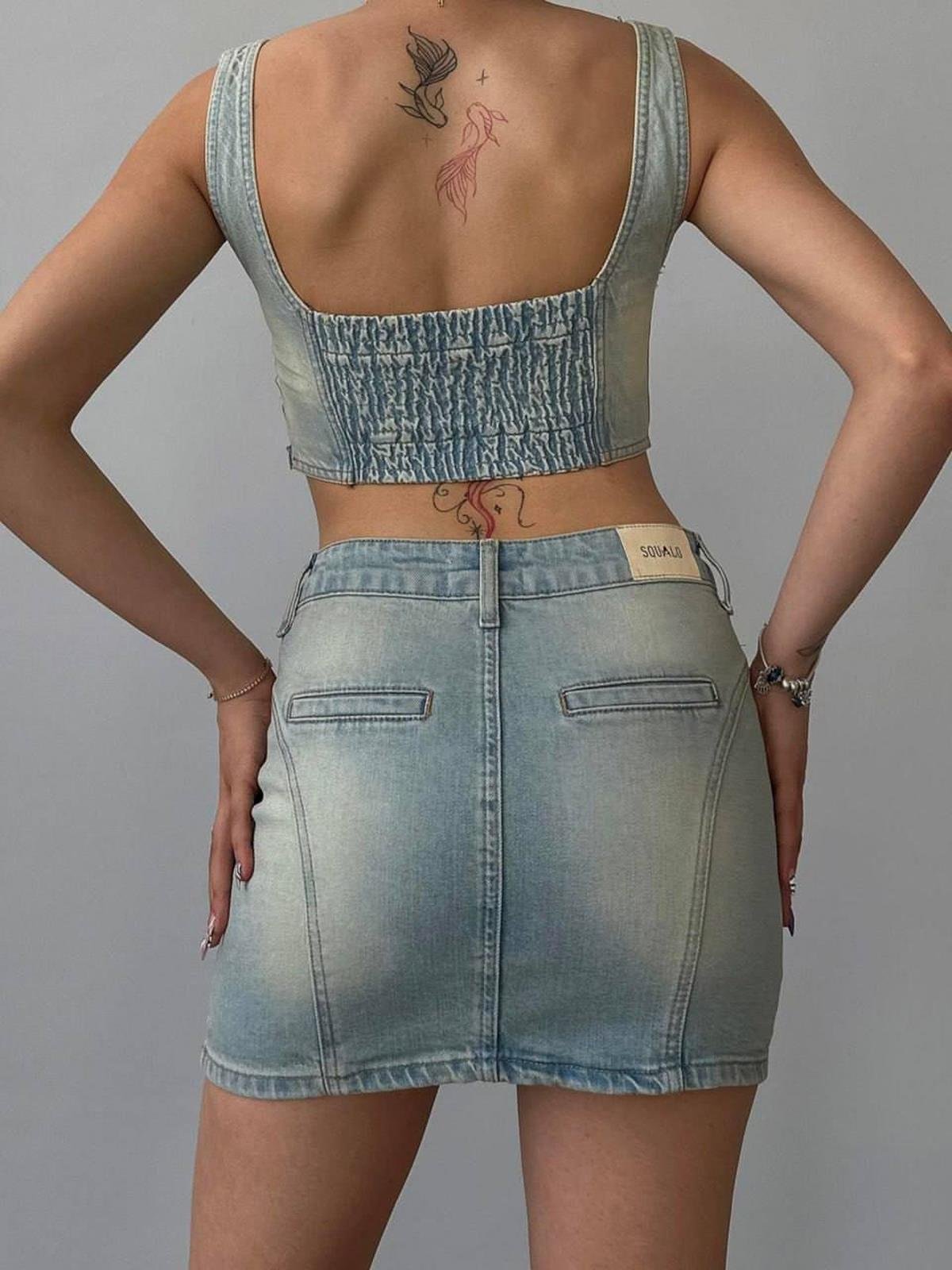 Eskitilmiş Denim Büstiyer