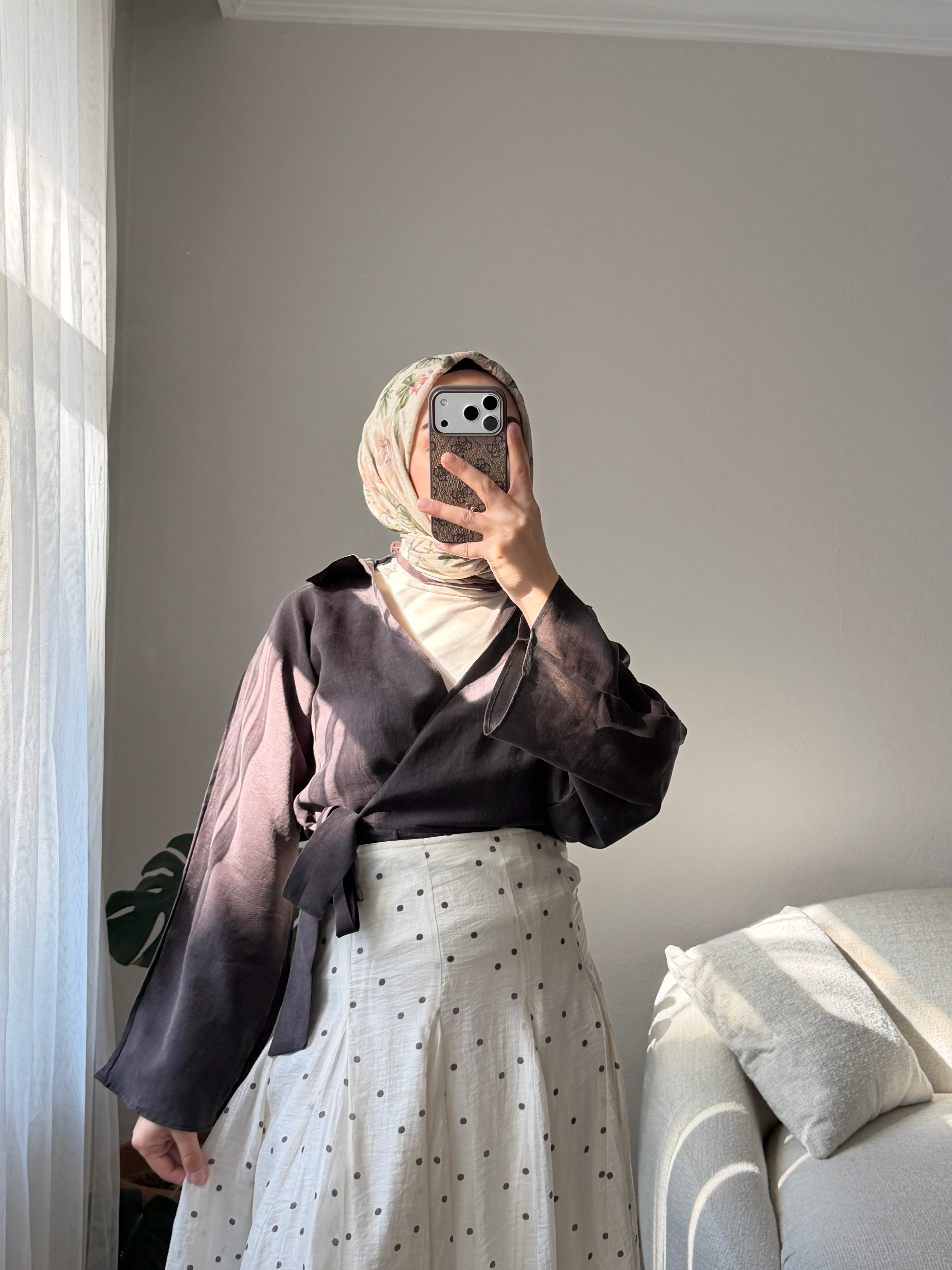 Acı Kahve Çapraz Bağlamalı Crop Bluz