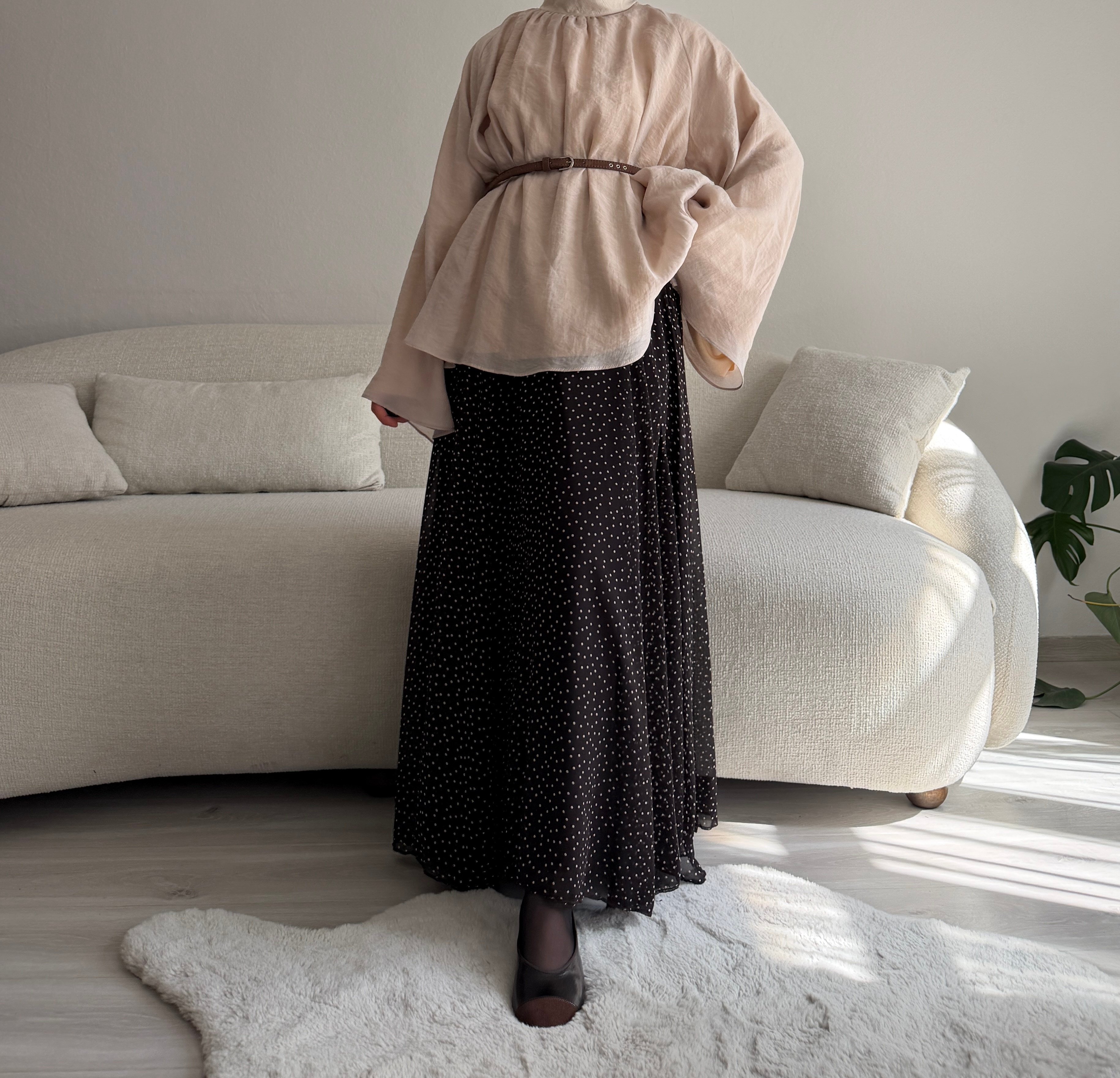 Acı Kahve Puantiyeli Şifon Etek