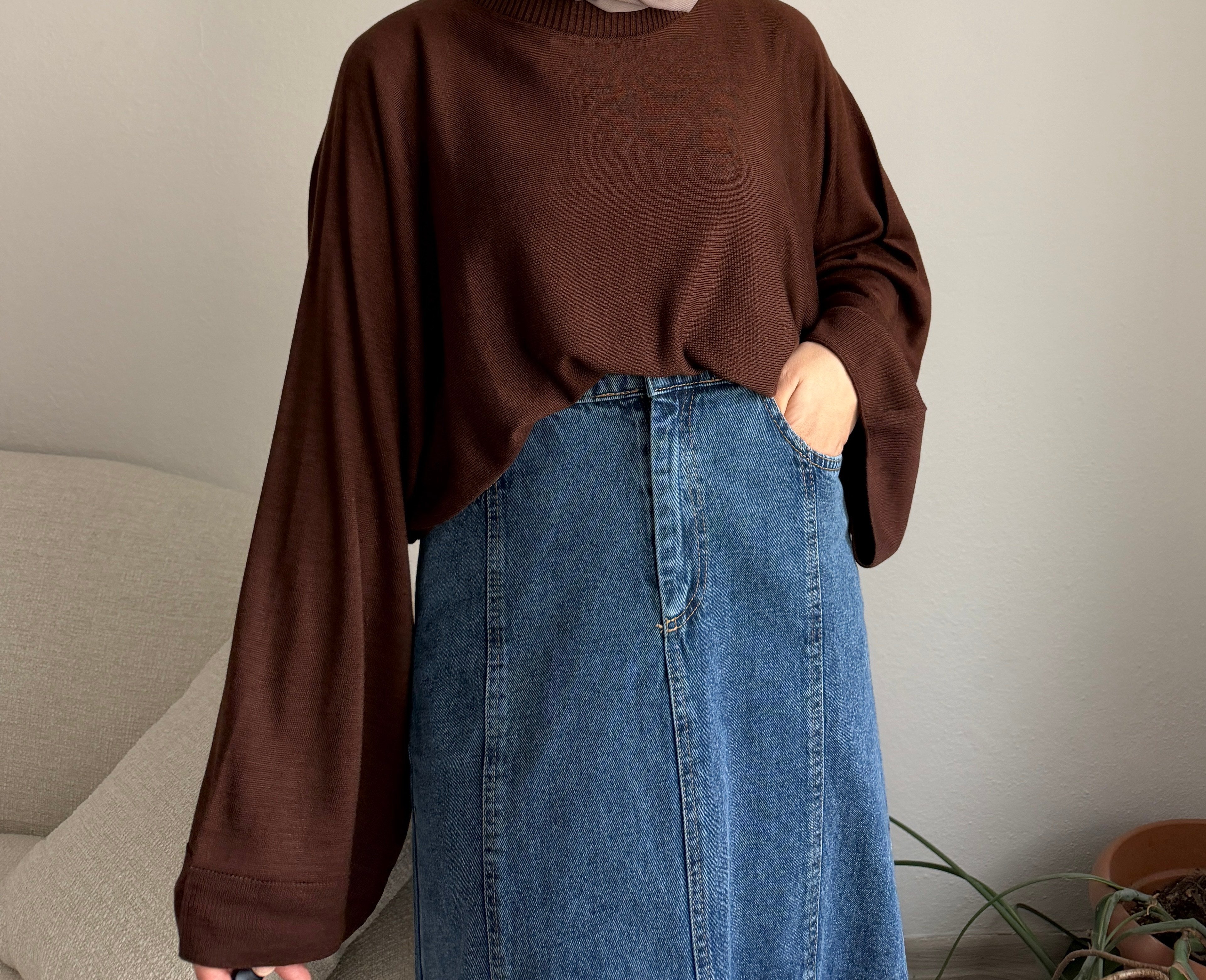 Acı Kahve Oversize Triko Kazak