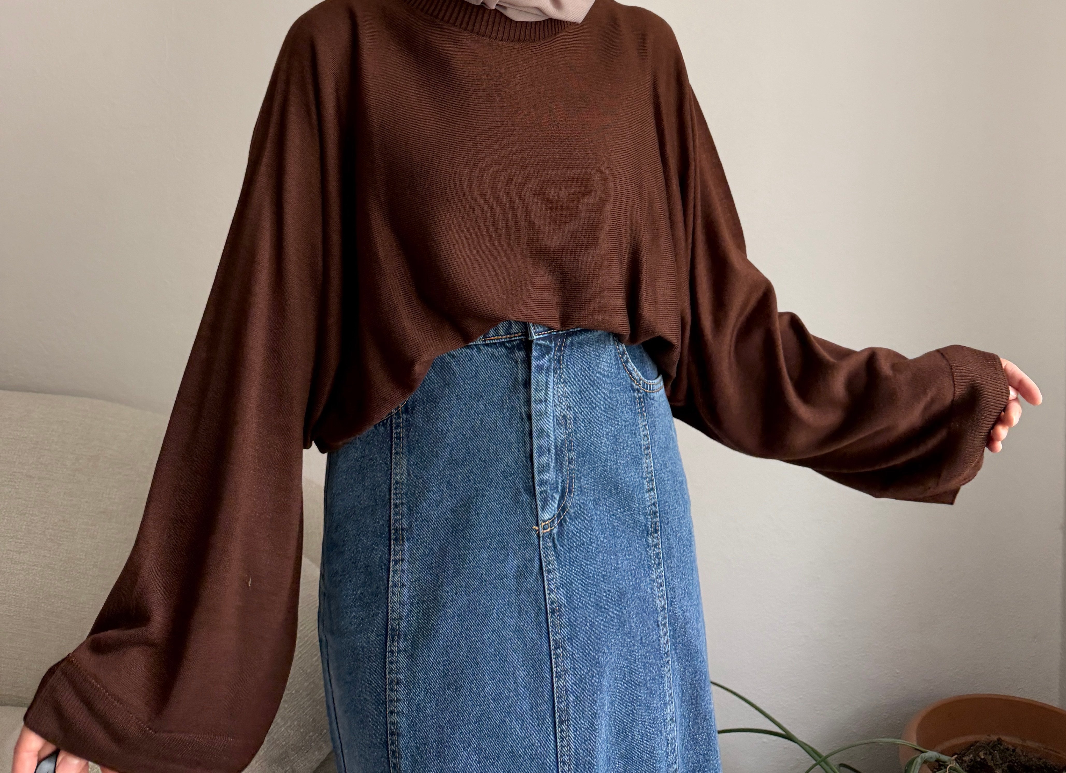 Acı Kahve Oversize Triko Kazak