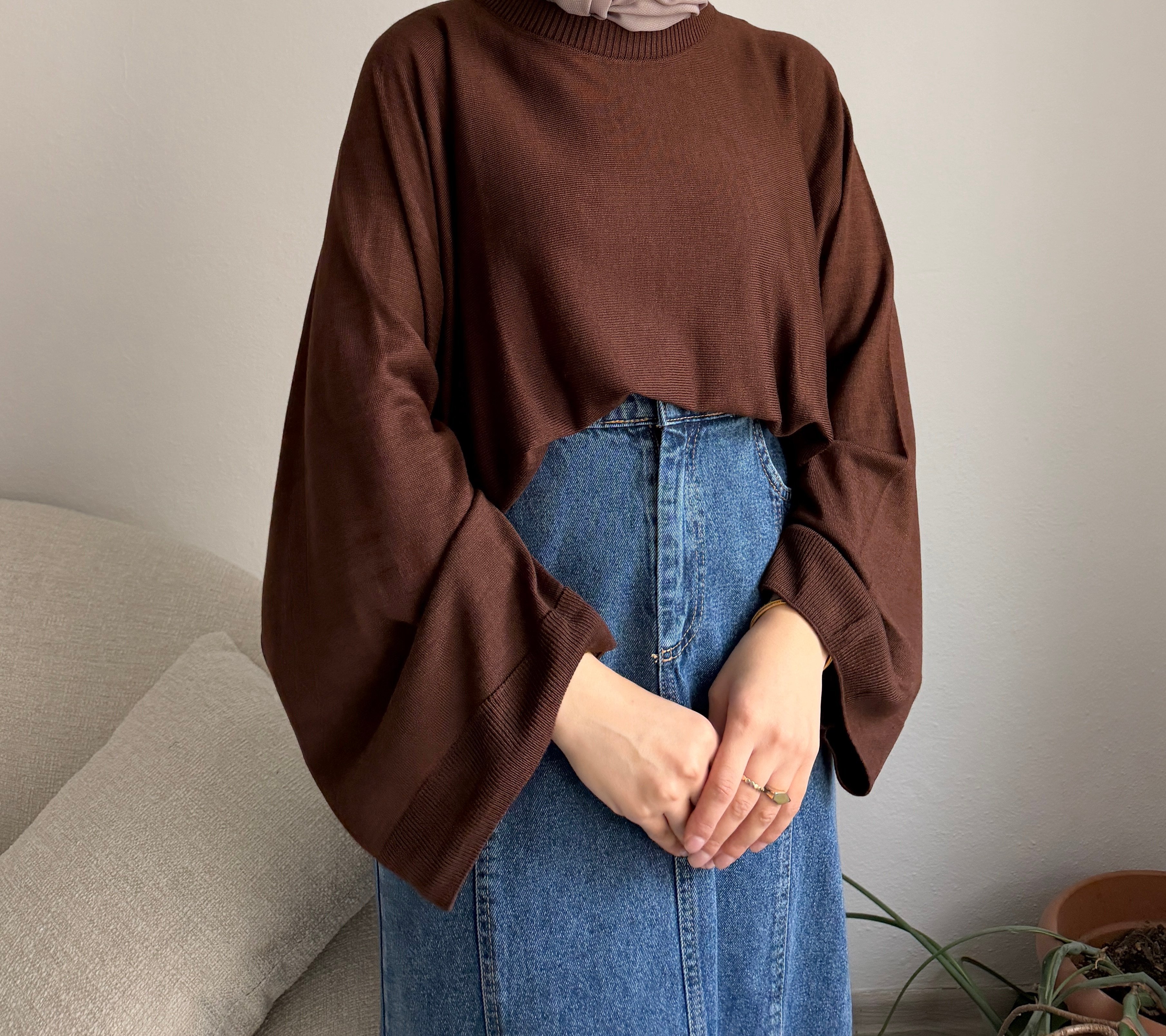 Acı Kahve Oversize Triko Kazak