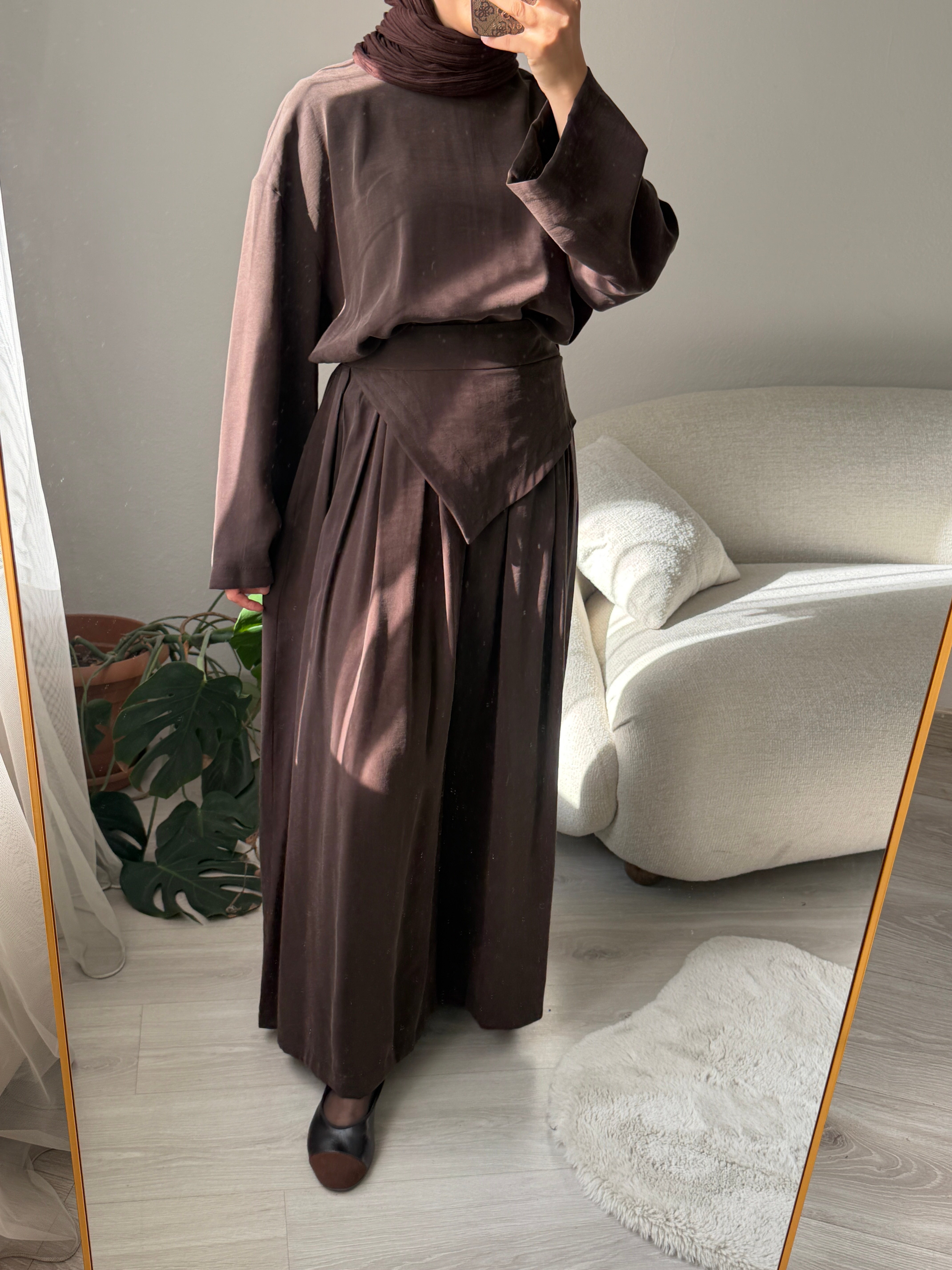 Acı Kahve Pantolon Etekli Takım