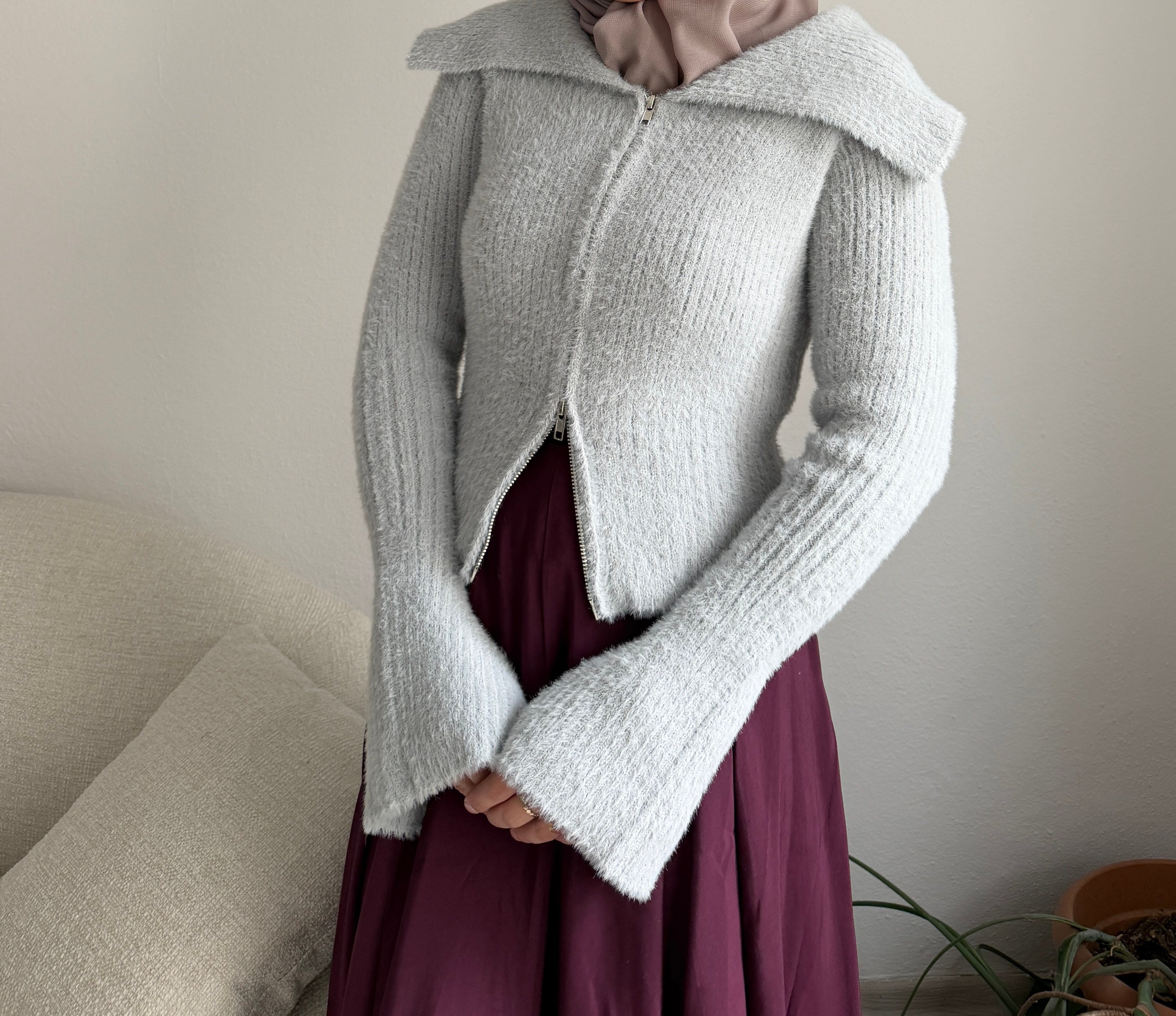 Bebe Mavisi Peluş Fermuarlı Hırka