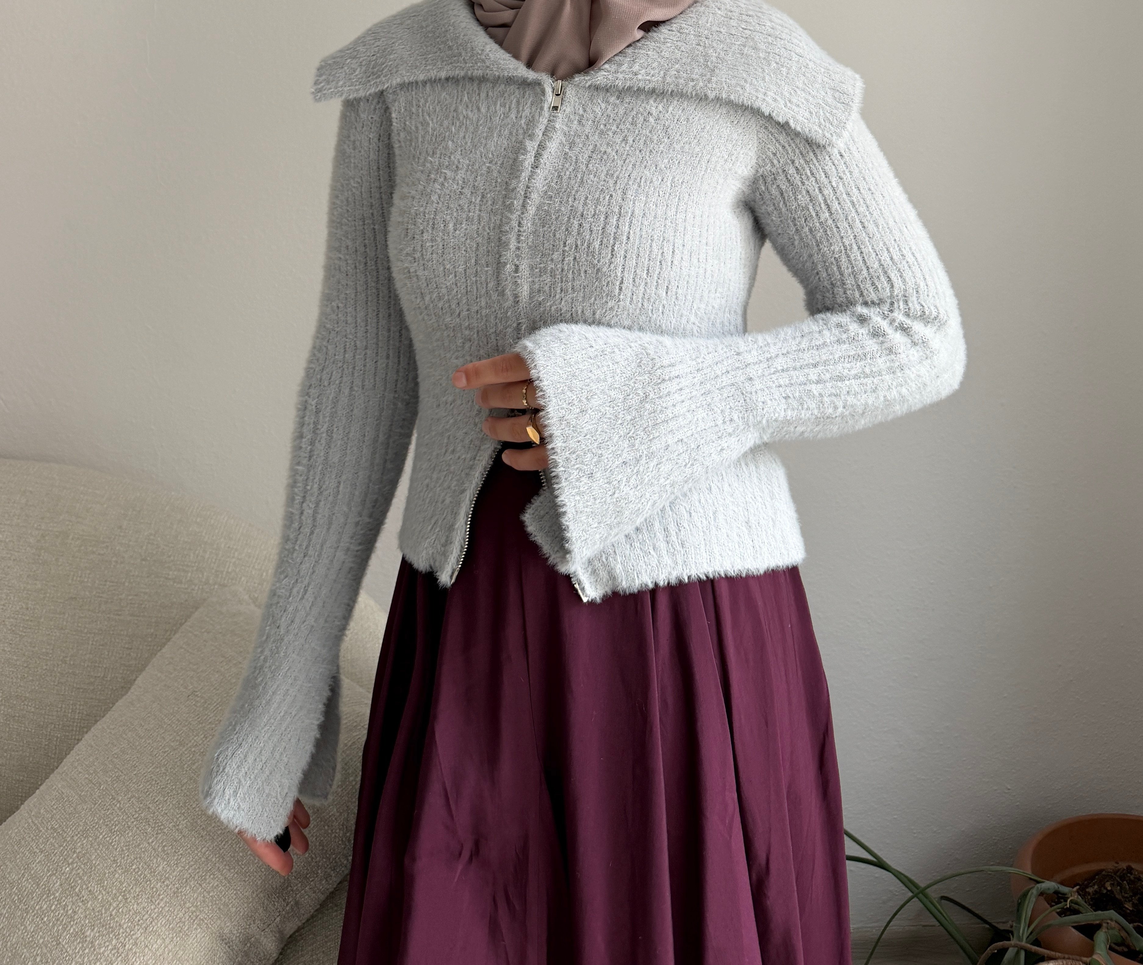 Bebe Mavisi Peluş Fermuarlı Hırka