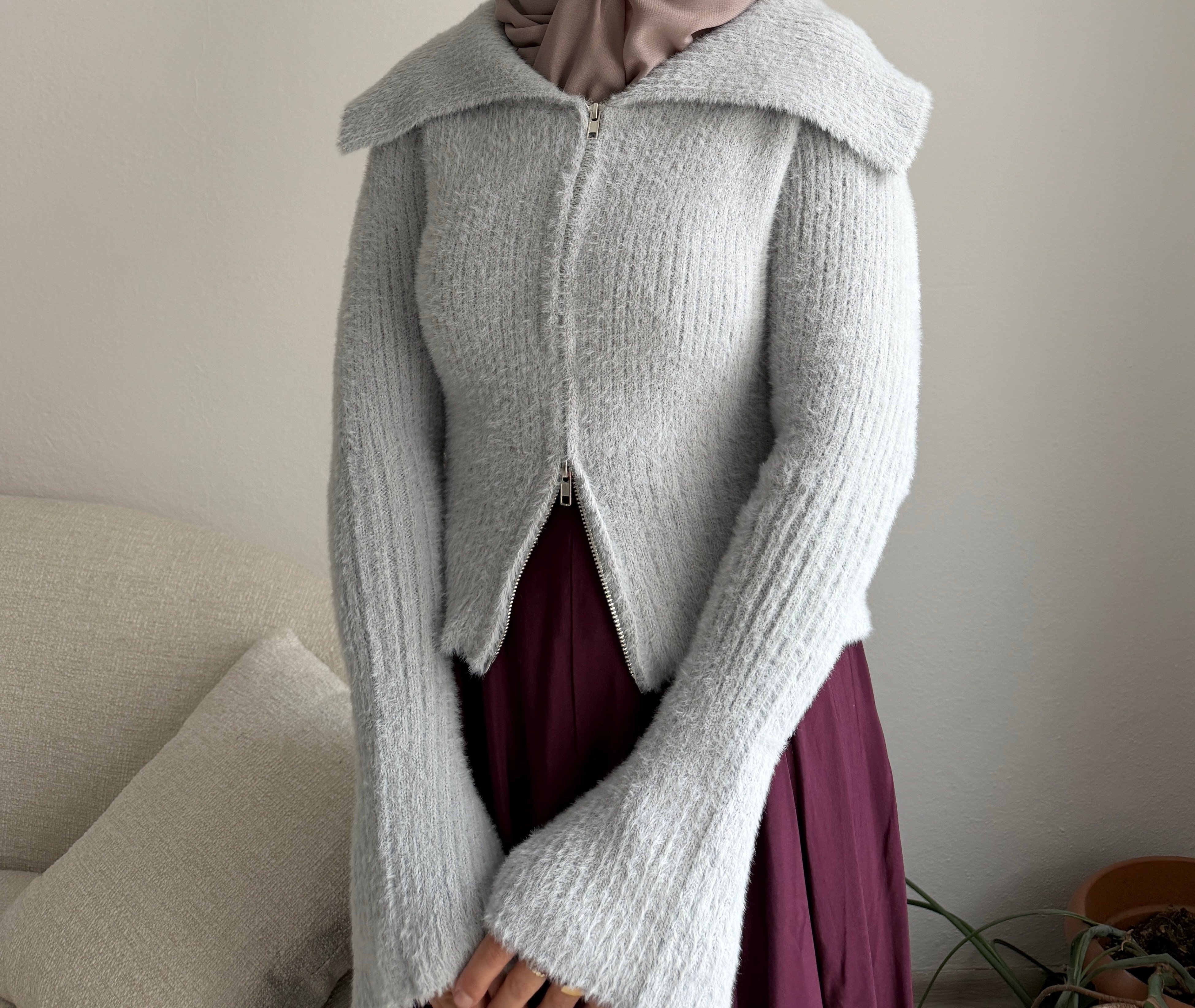 Bebe Mavisi Peluş Fermuarlı Hırka