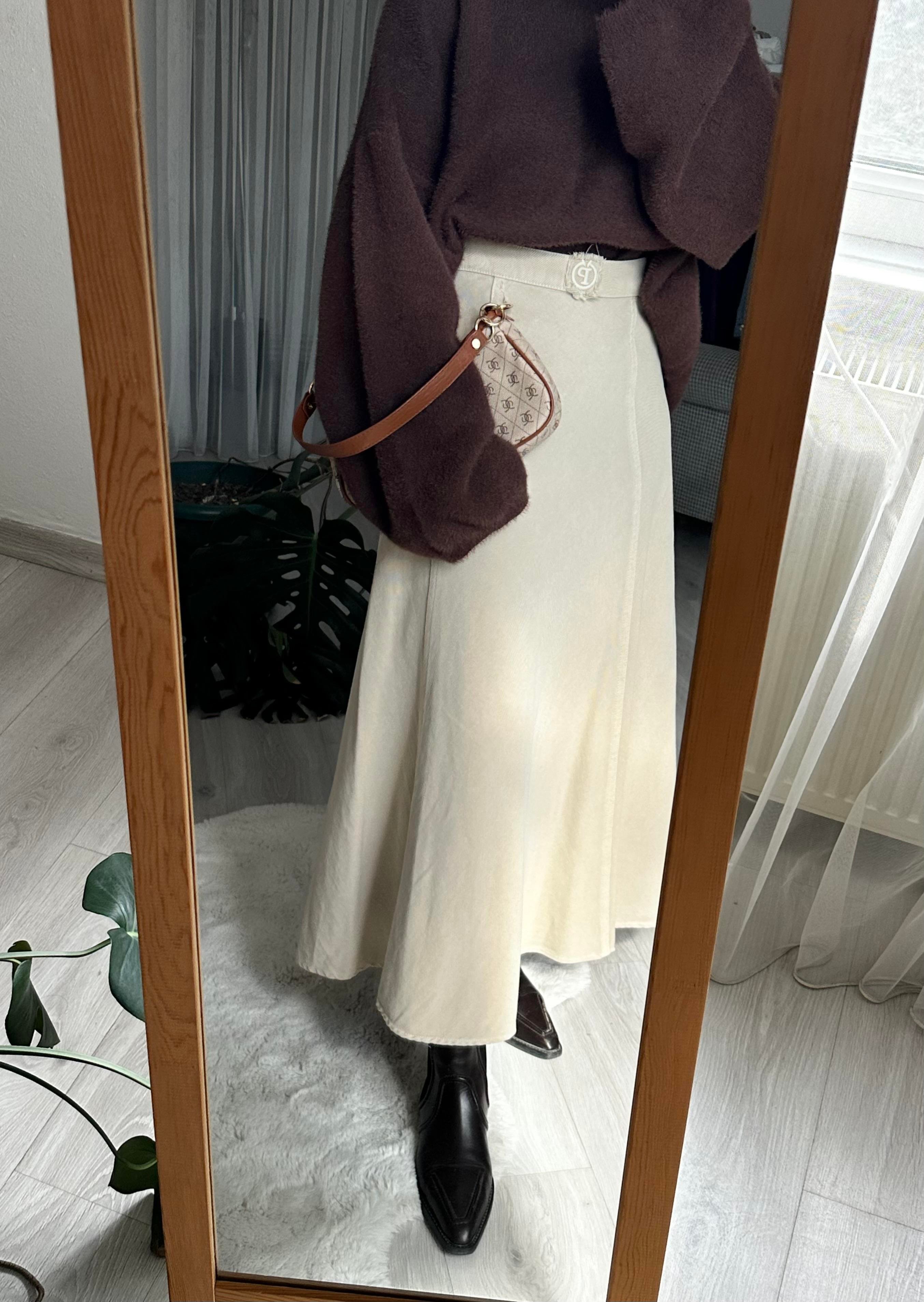 Bej Denim Verev Etek