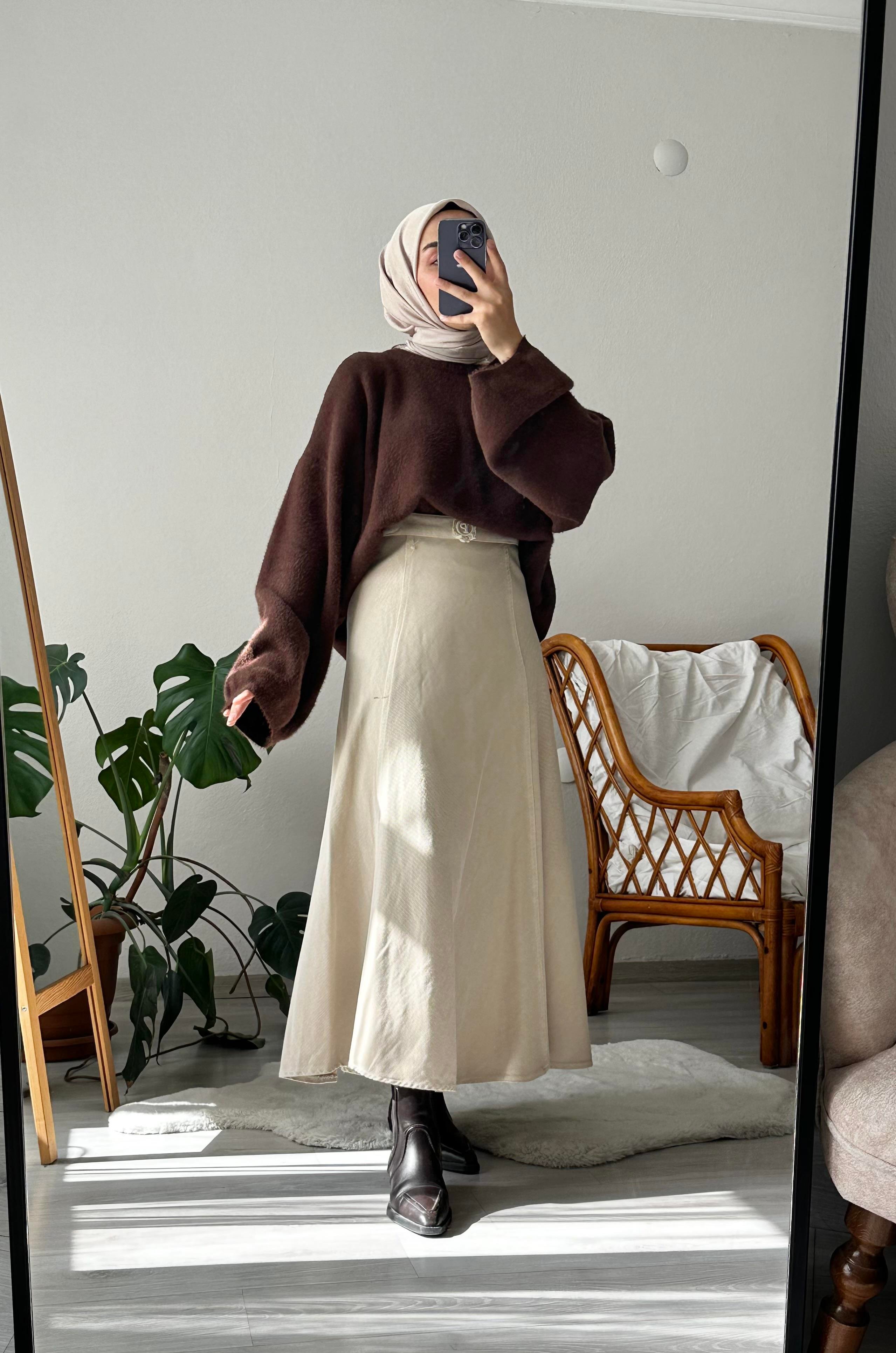 Bej Denim Verev Etek