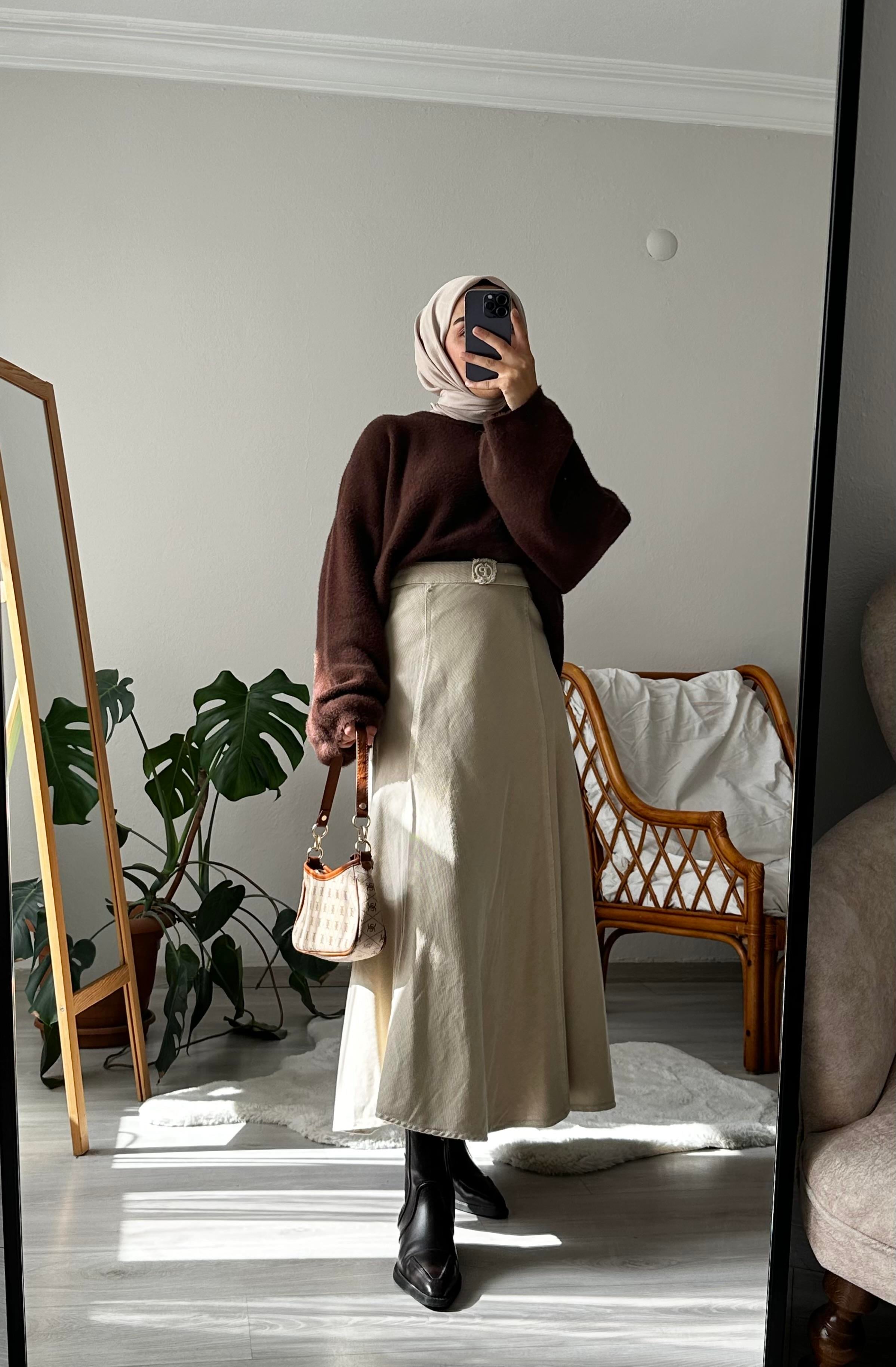 Bej Denim Verev Etek