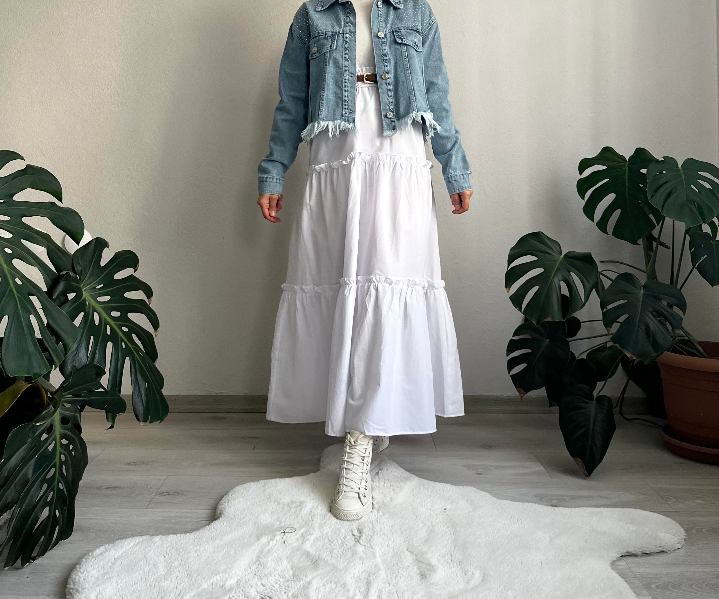 Beyaz Kat Kat Poplin Etek