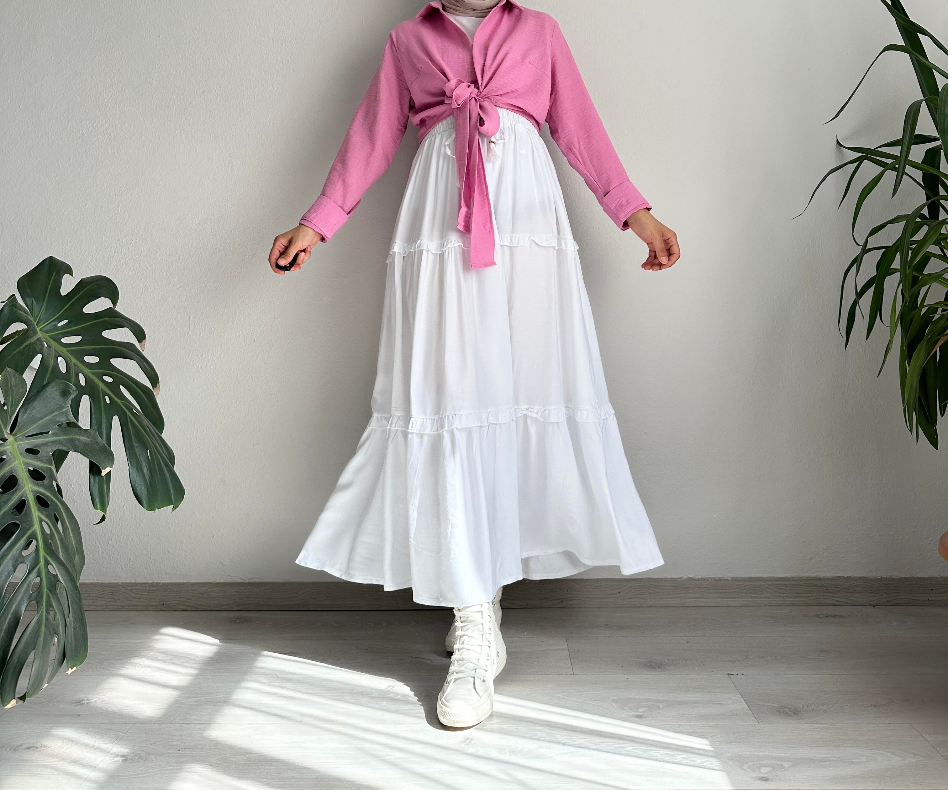 Beyaz Kat Kat Viskon Etek