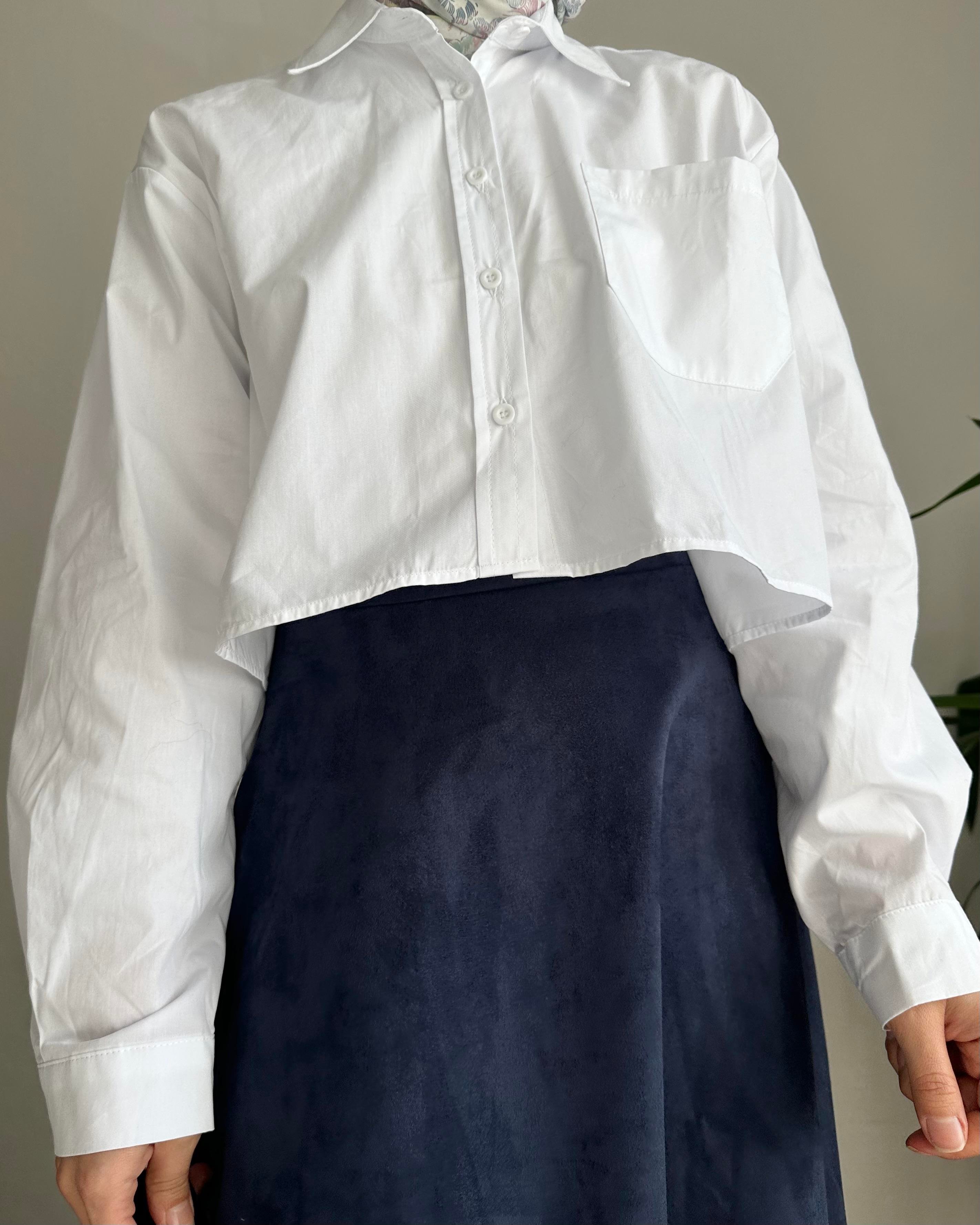 Beyaz Poplin Crop Gömlek