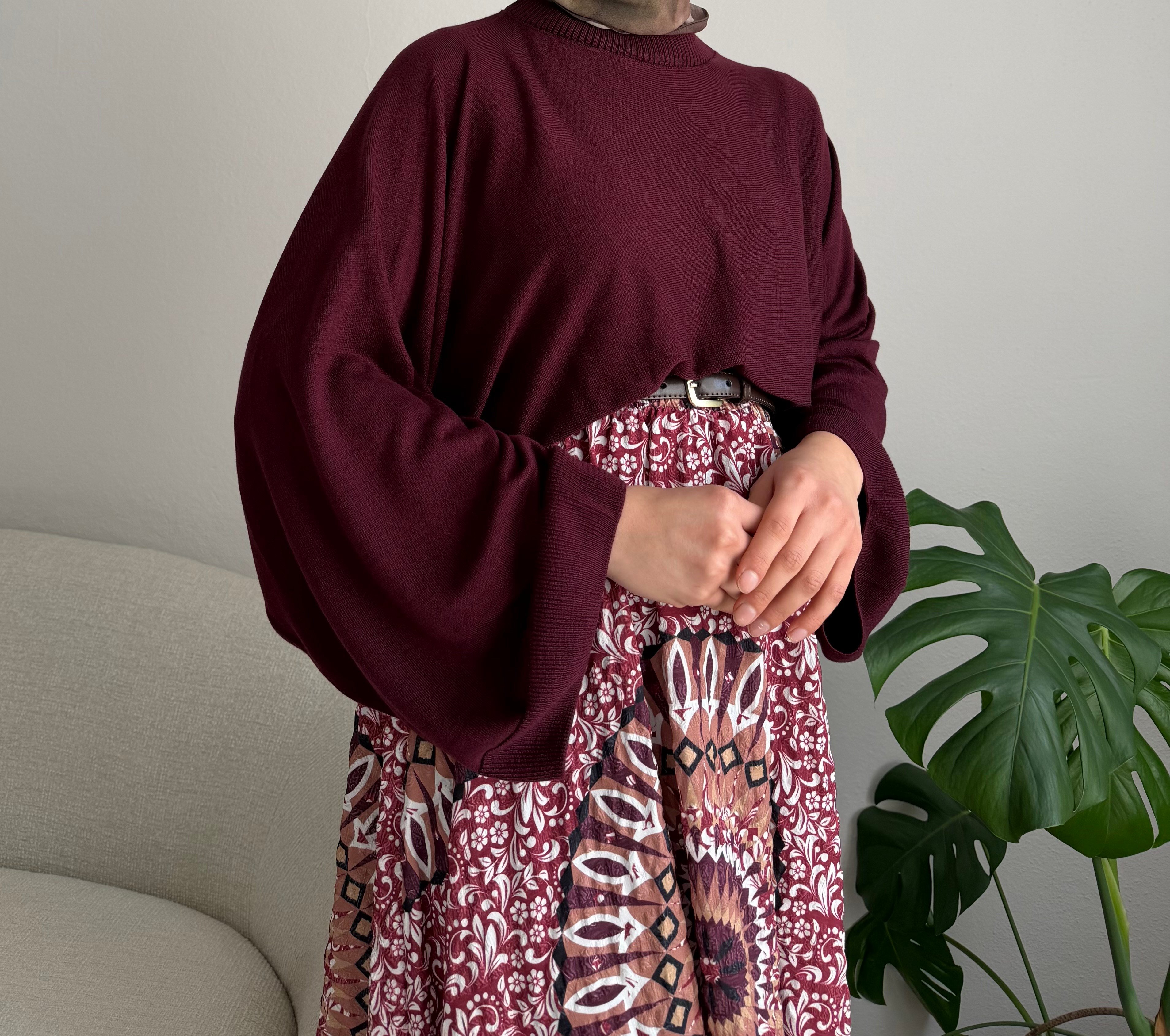 Bordo İnce Triko Kazak