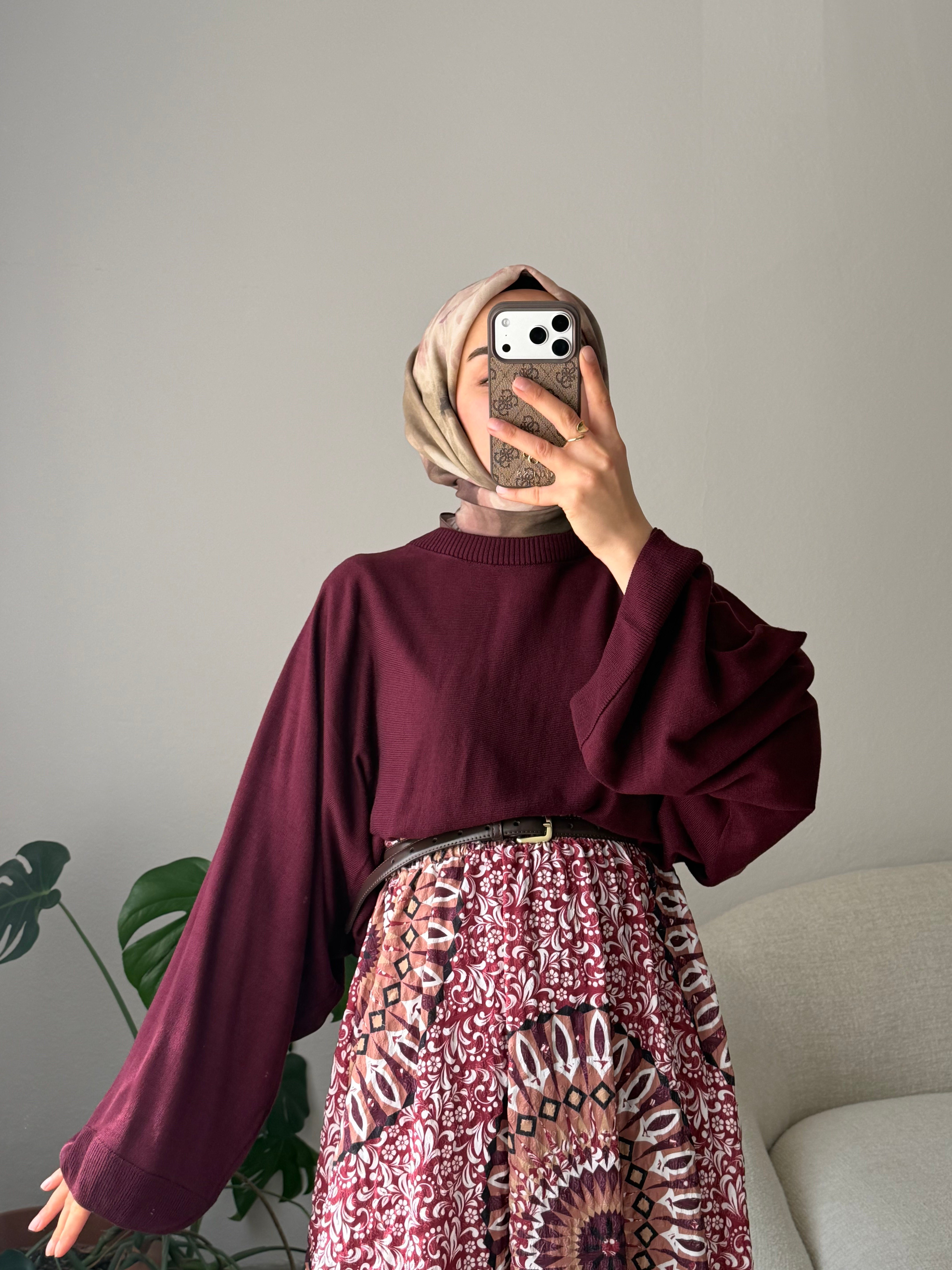 Bordo İnce Triko Kazak