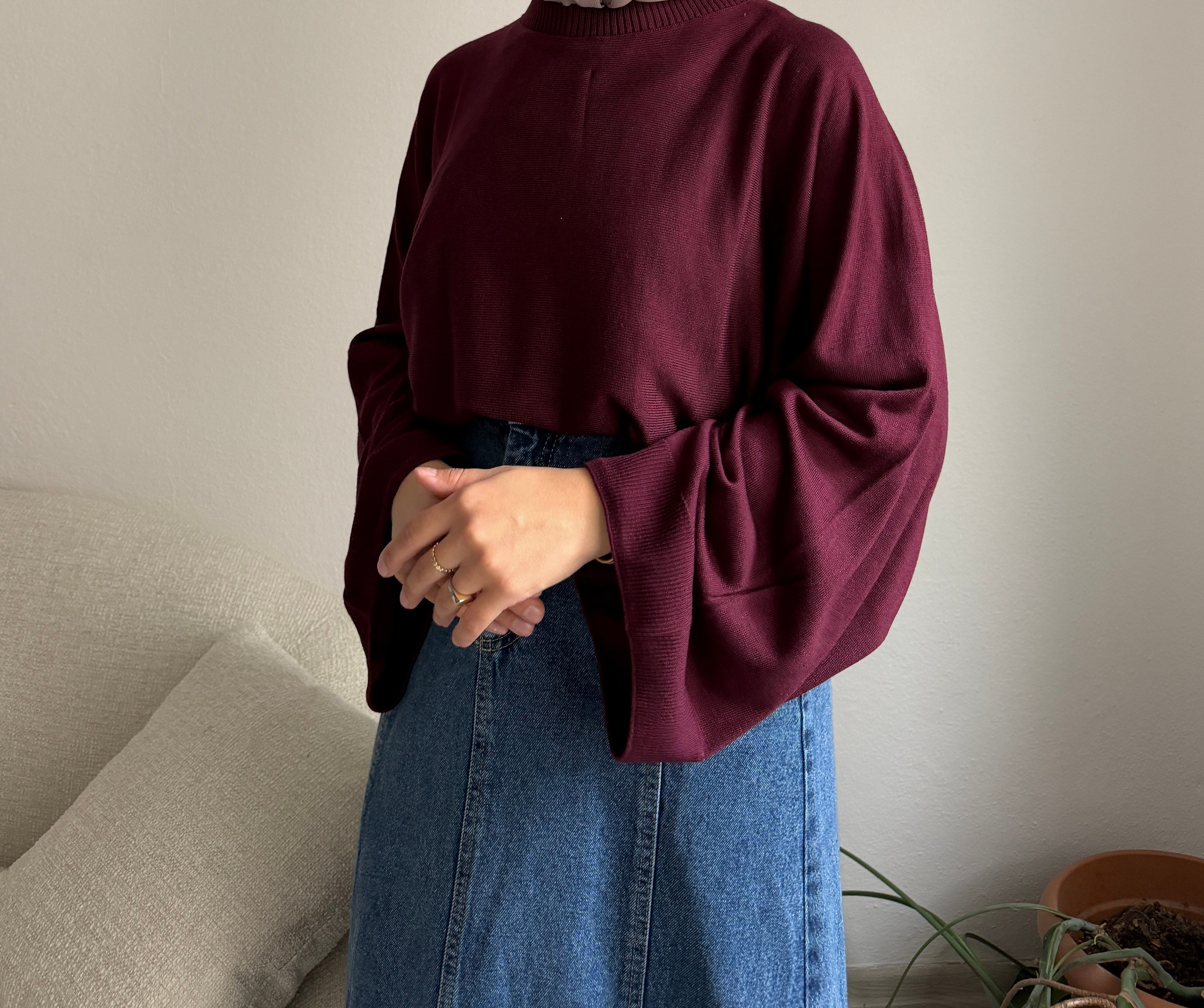 Bordo Oversize Triko Kazak