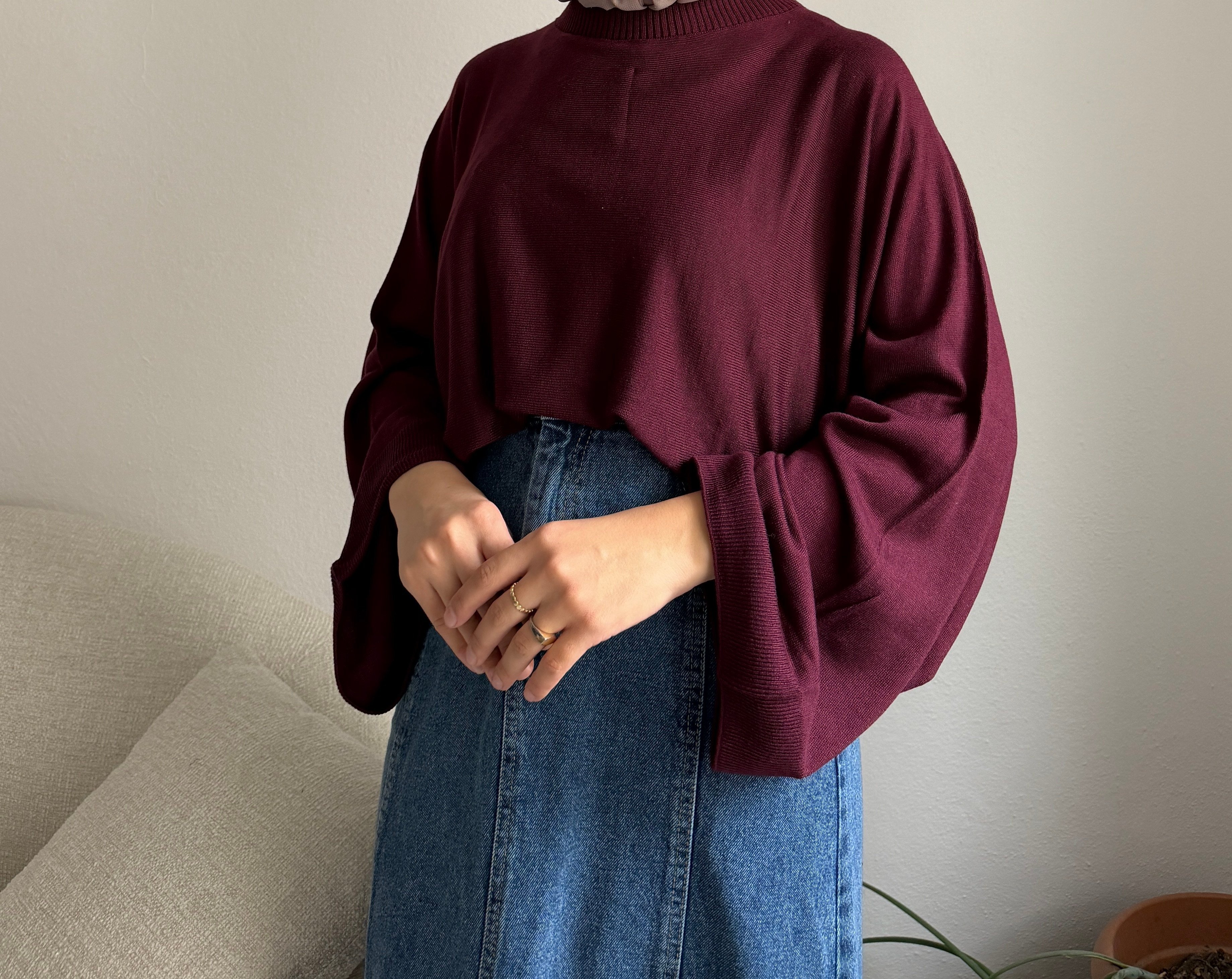 Bordo Oversize Triko Kazak