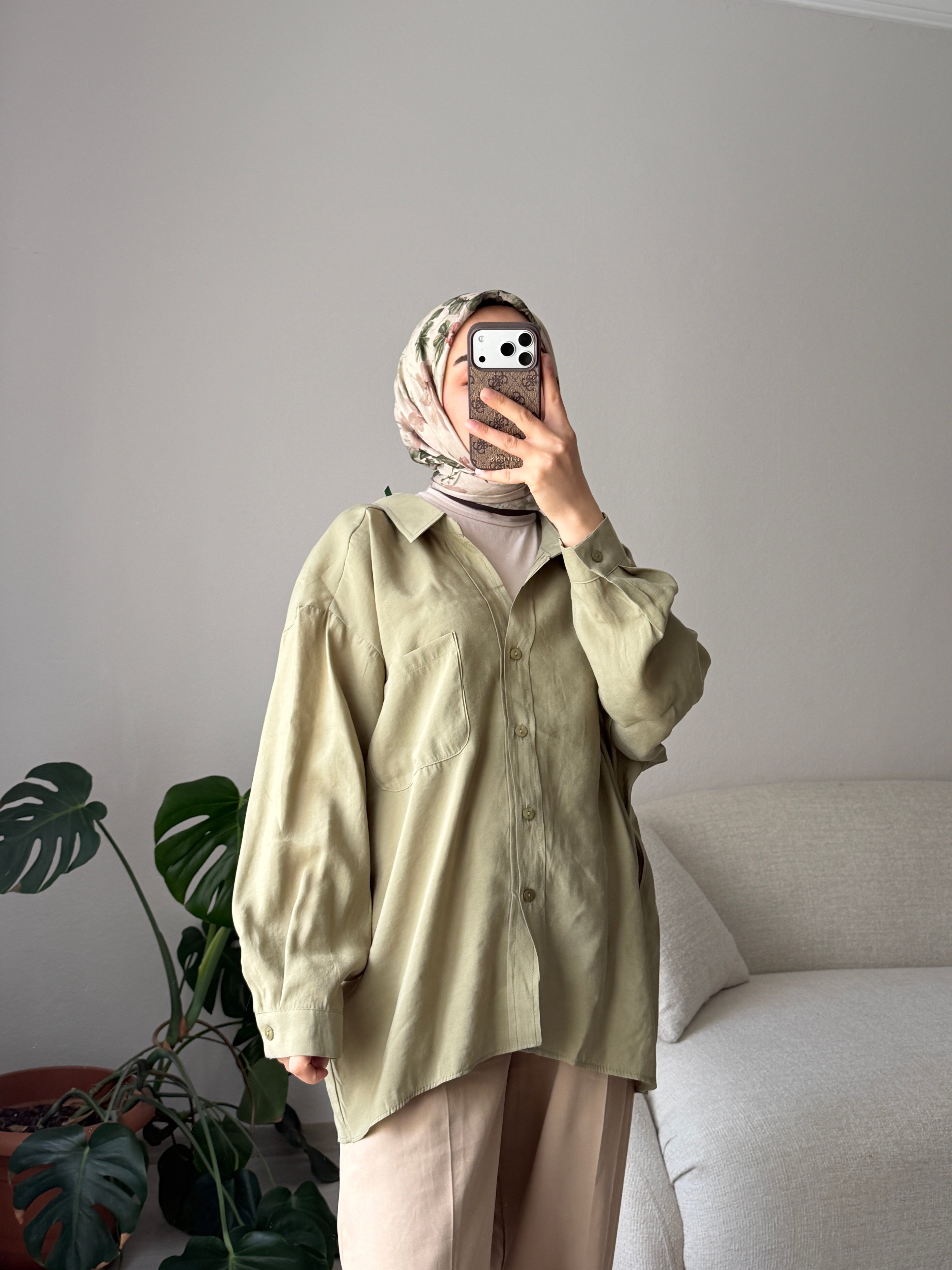 Çağla Yeşili Oversize Gömlek