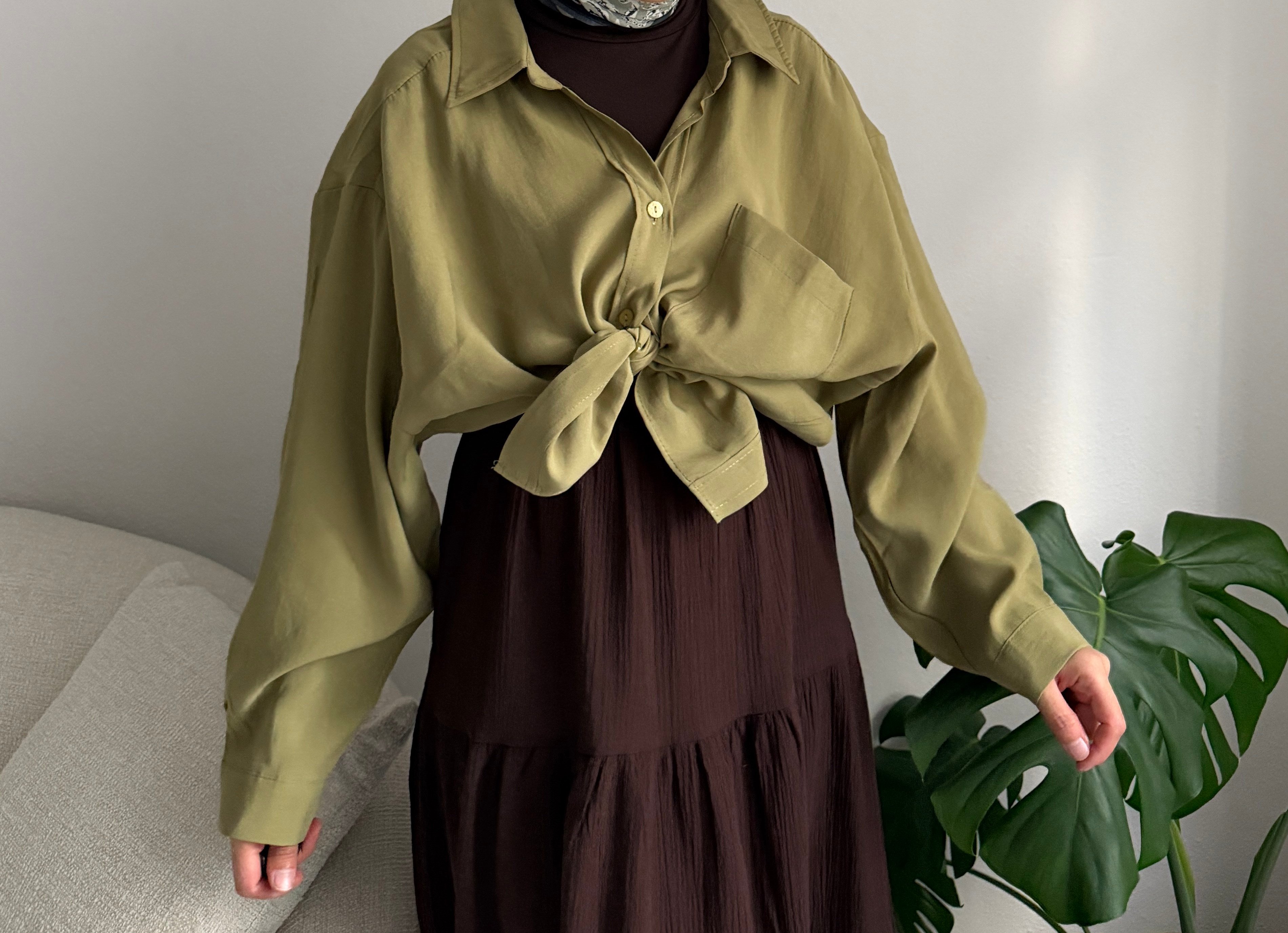 Çağla Yeşili Oversize Gömlek