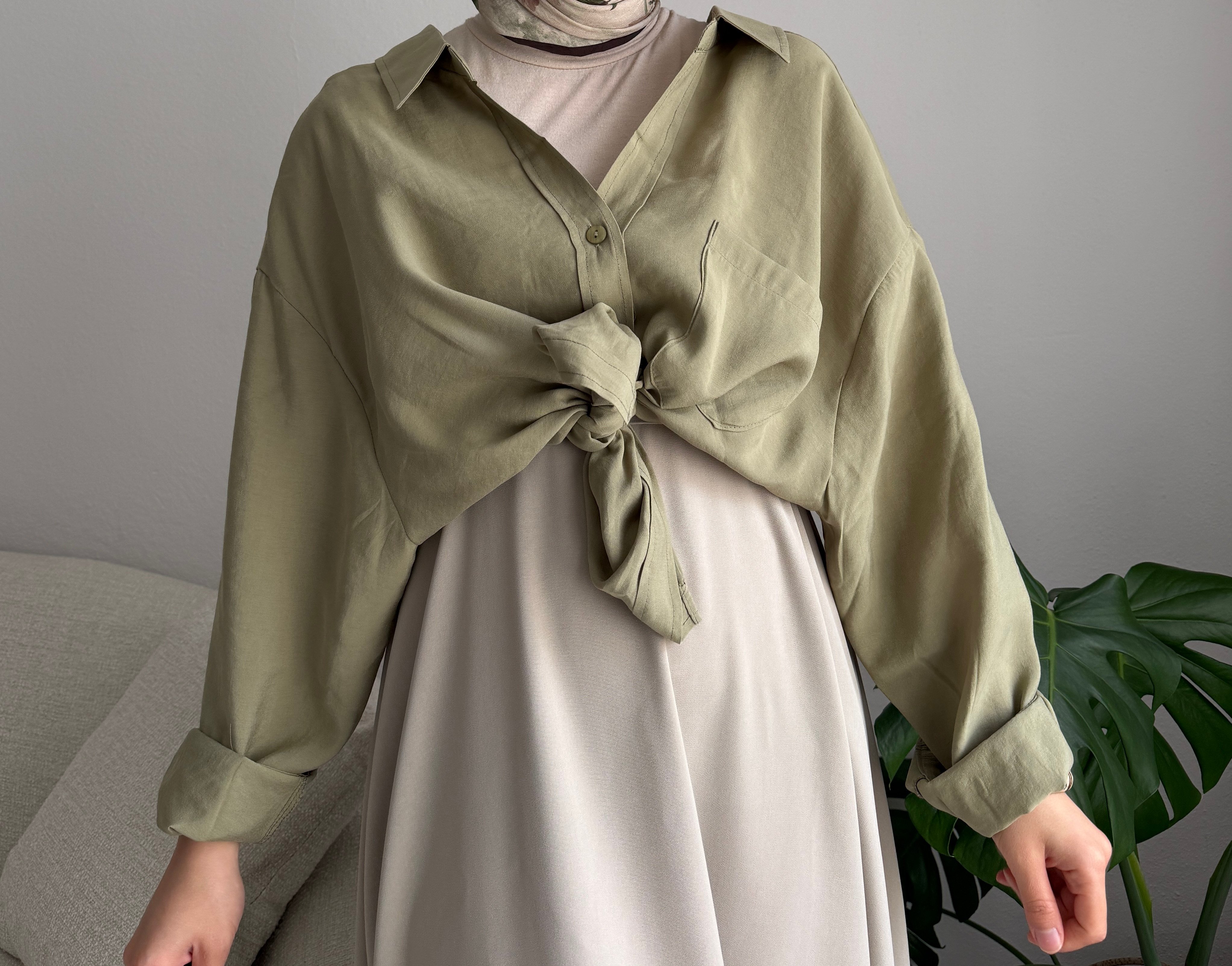 Çağla Yeşili Oversize Gömlek