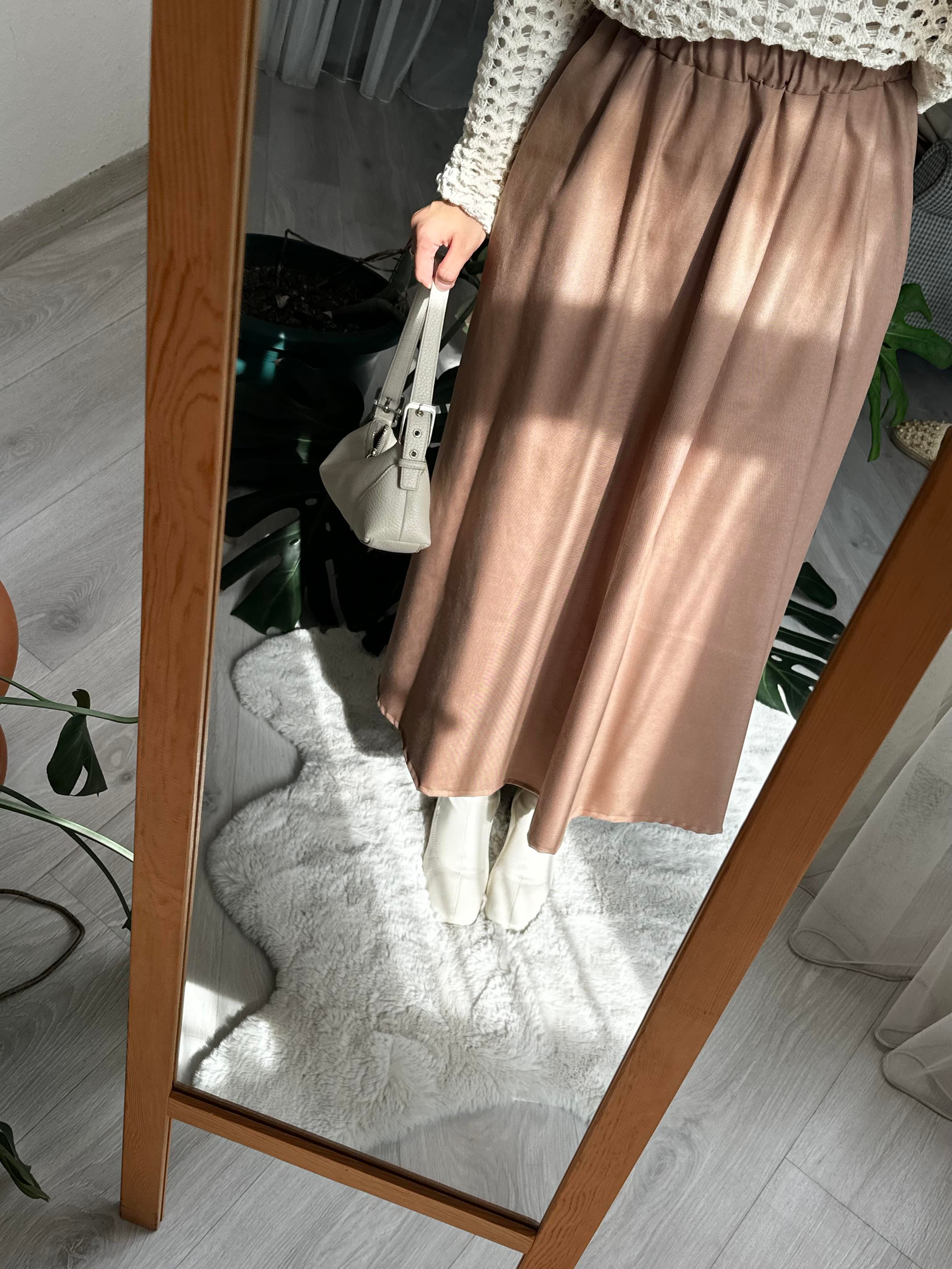 Camel Cepli Keten Kloş Etek