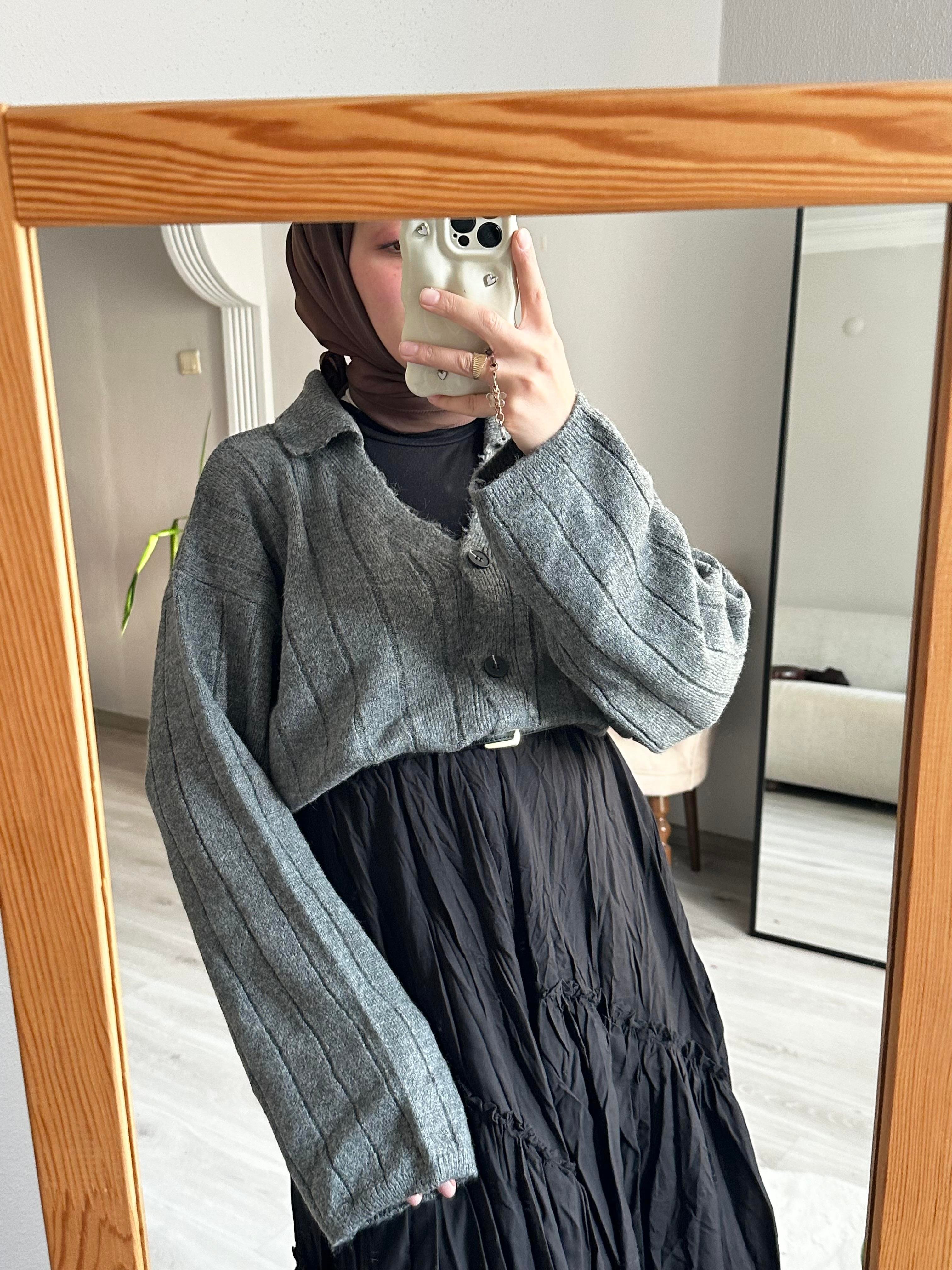 Gri Oversize Triko Hırka