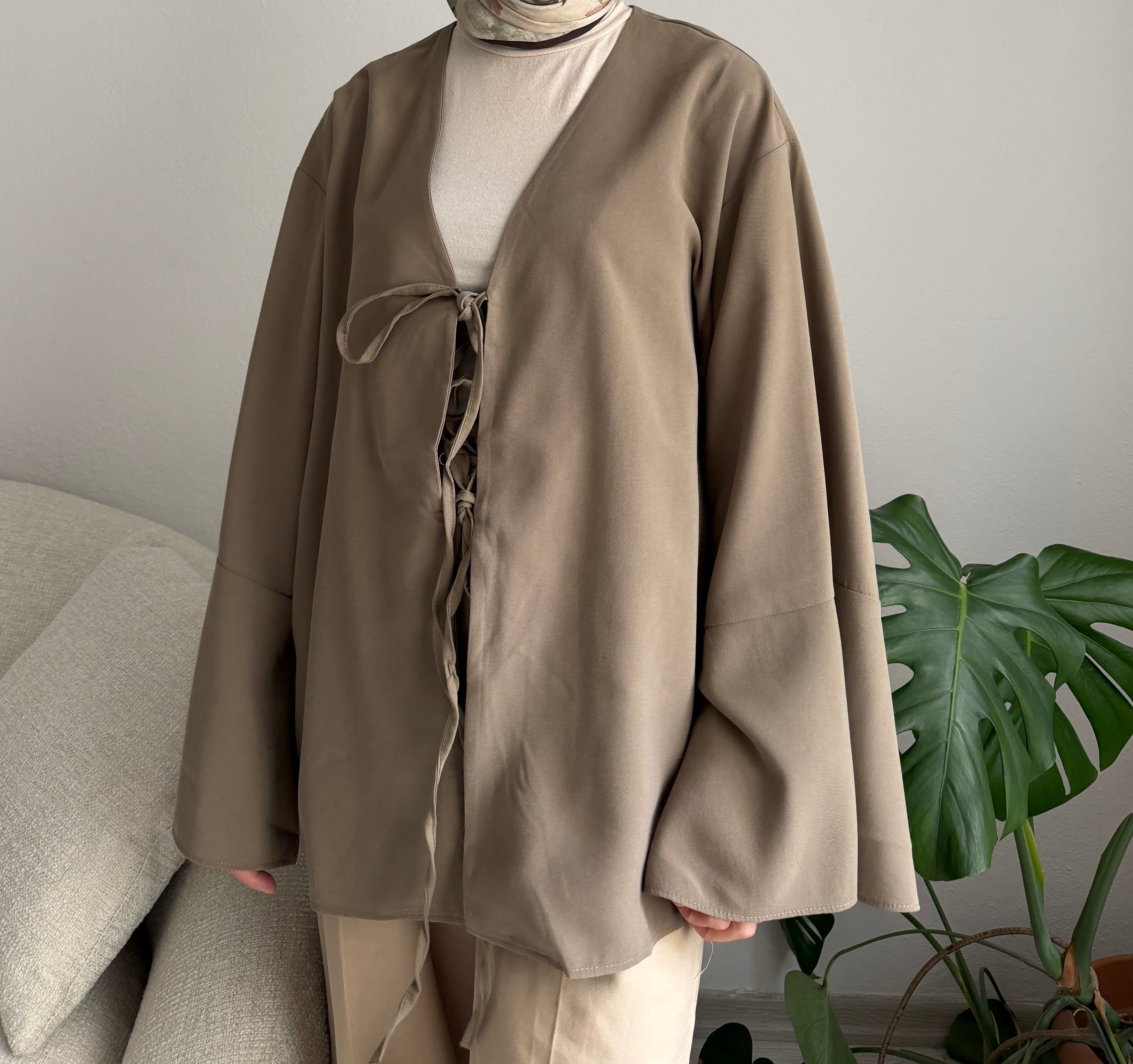 Haki Bağcıklı Kimono