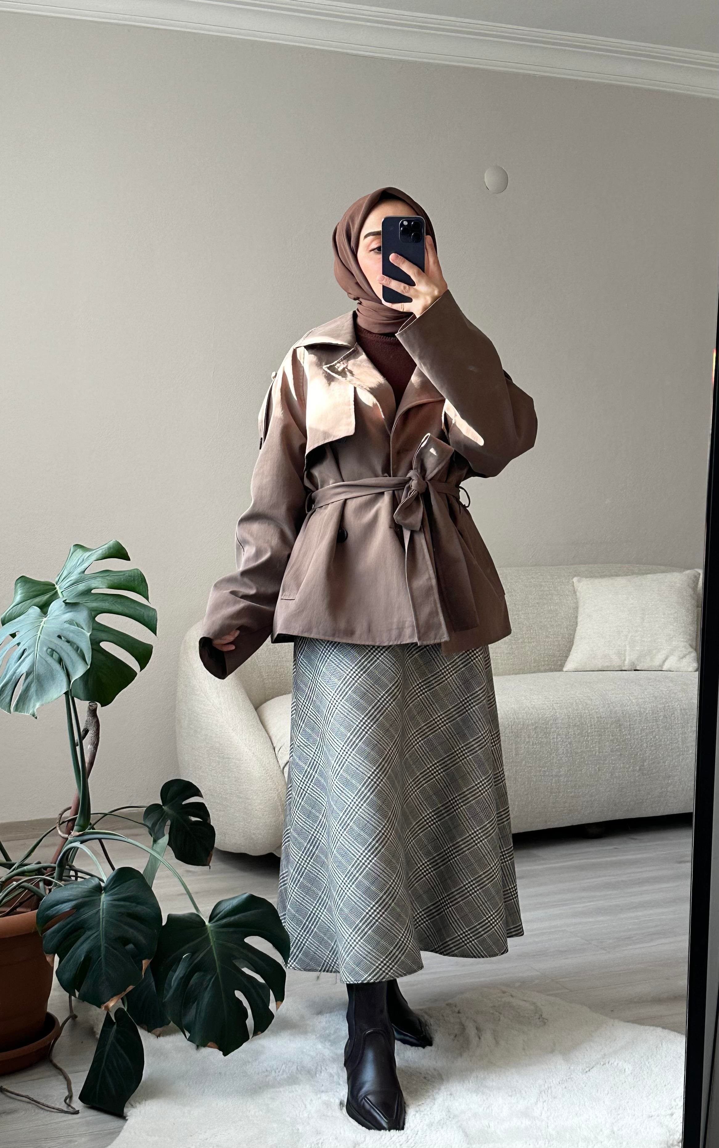 Kahve Ekose Çan Etek