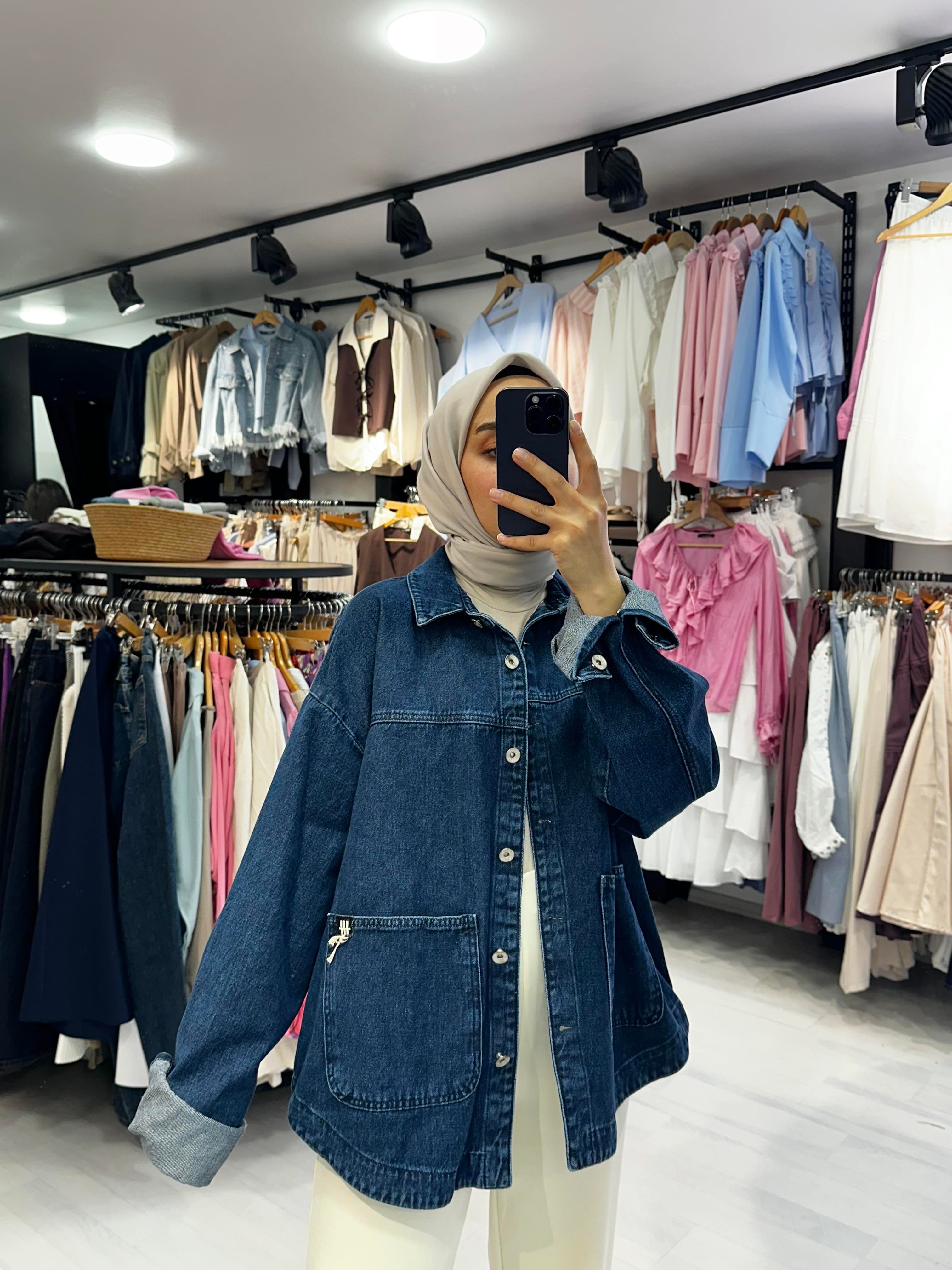 Koyu Mavi Oversize Uzun Kot Ceket