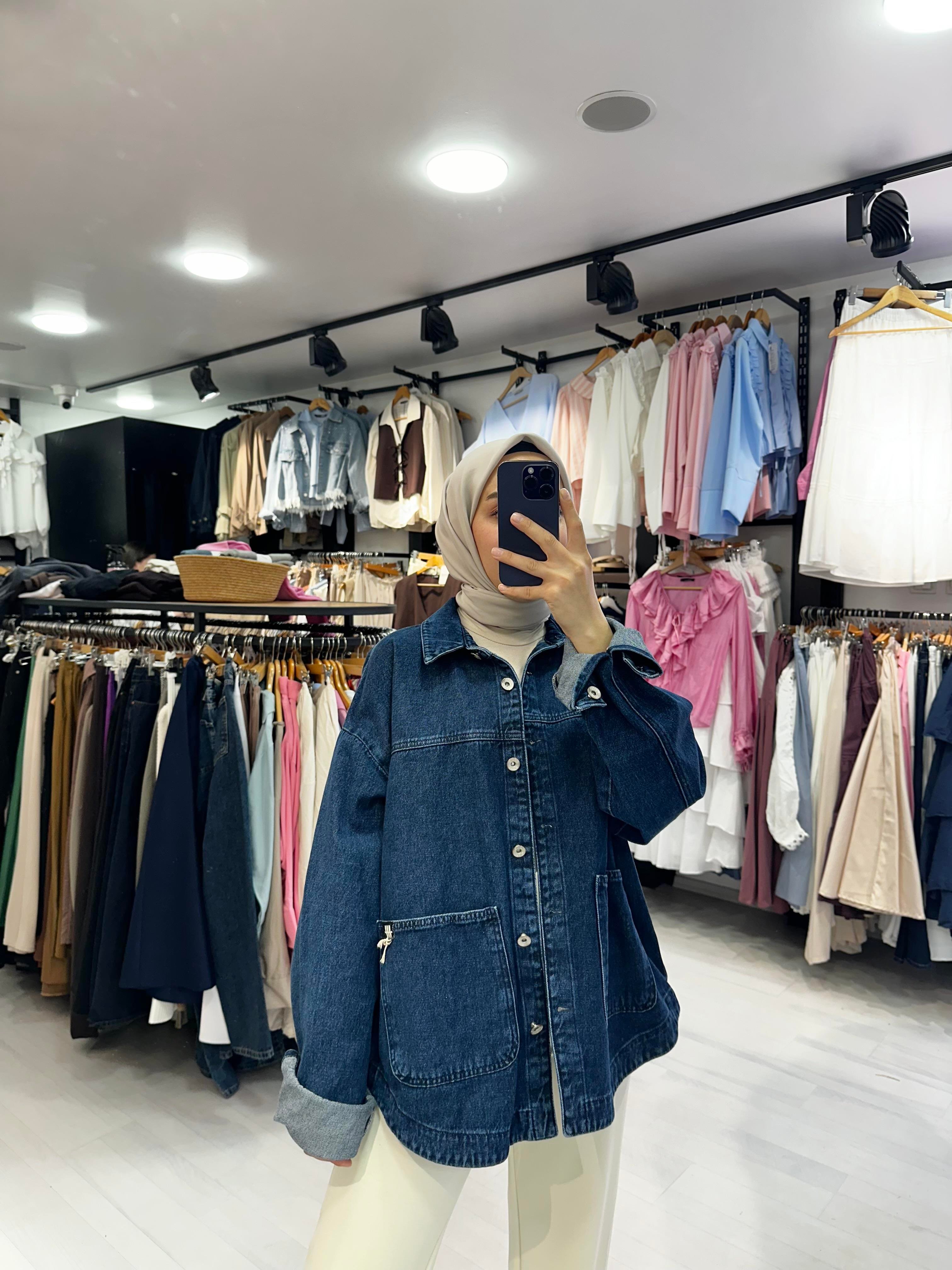 Koyu Mavi Oversize Uzun Kot Ceket