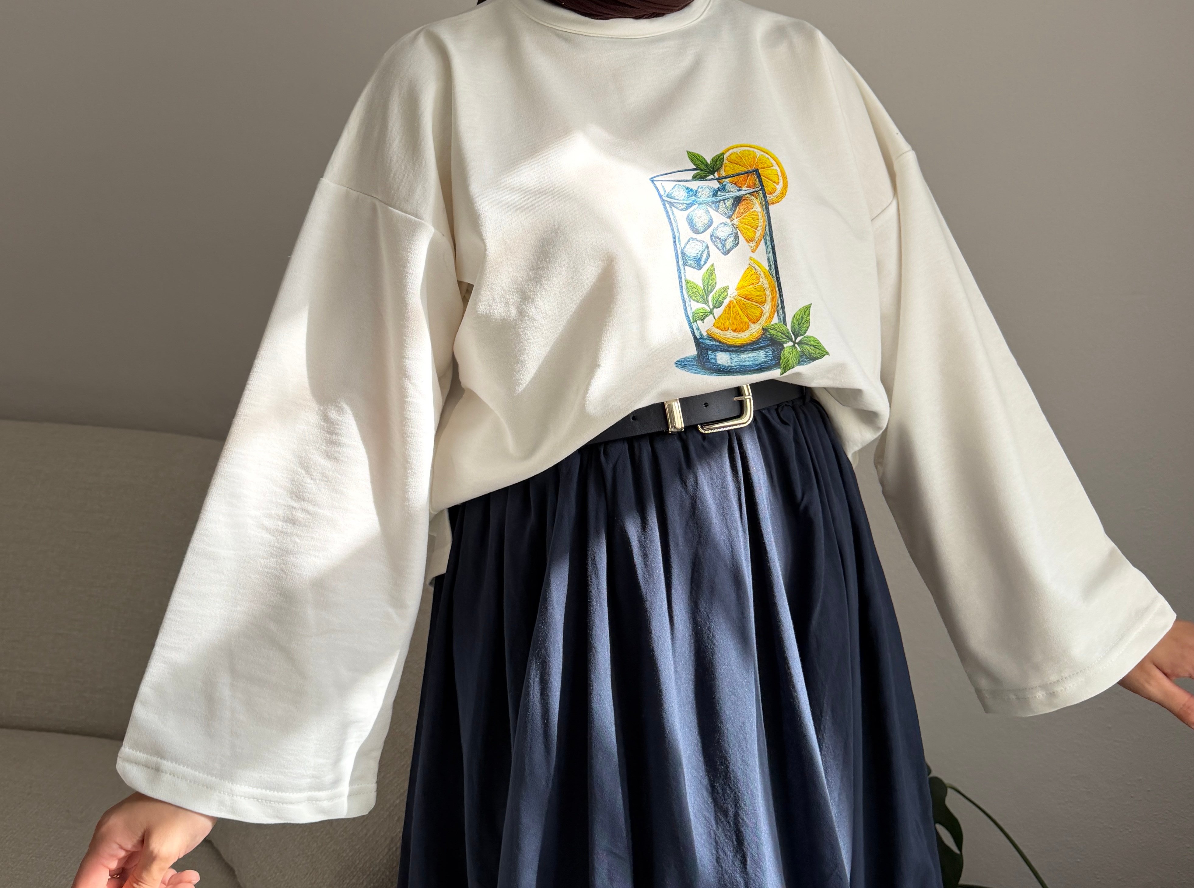 Laci-Beyaz Baskılı Basic Tshirt