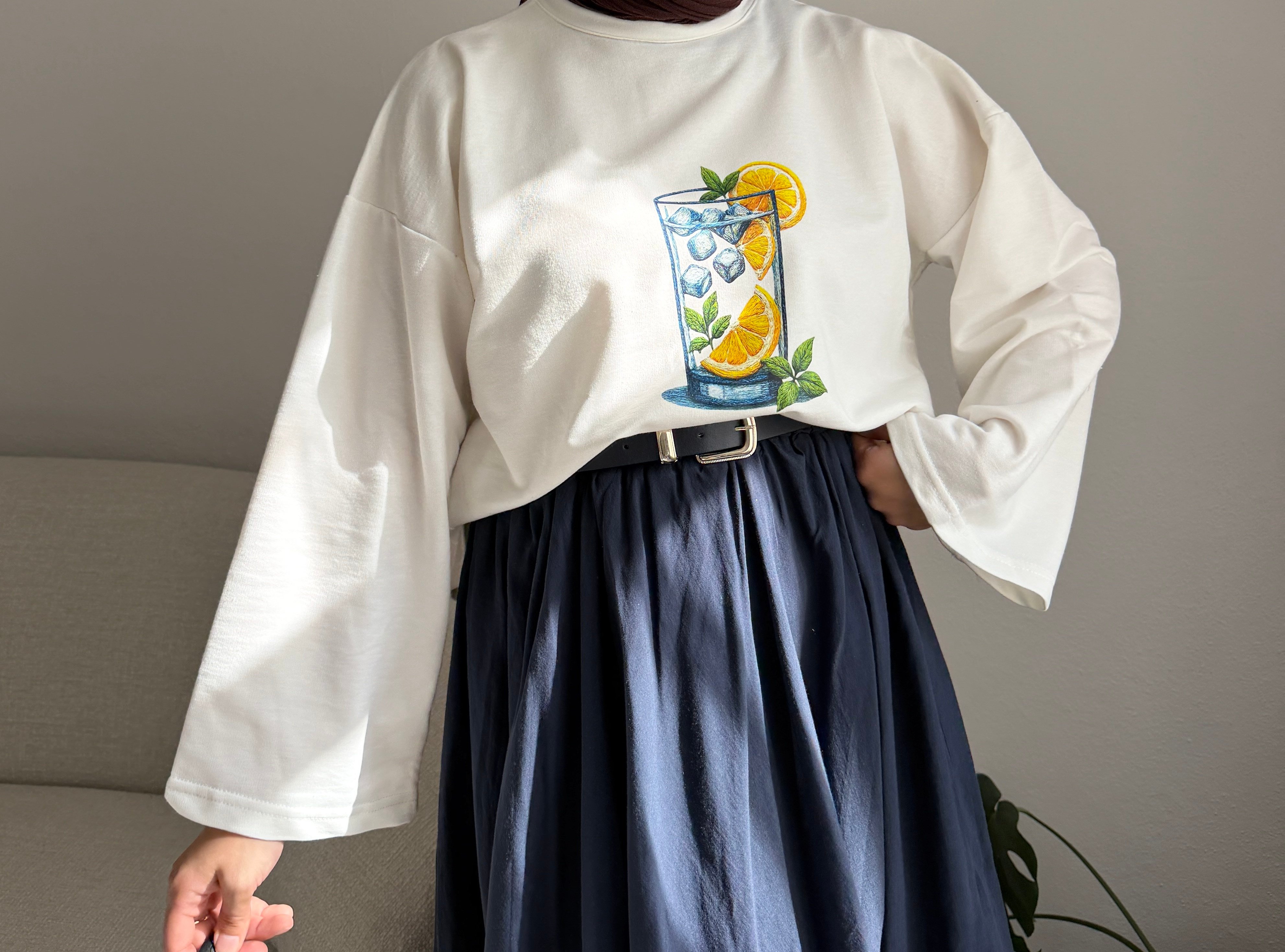Laci-Beyaz Baskılı Basic Tshirt